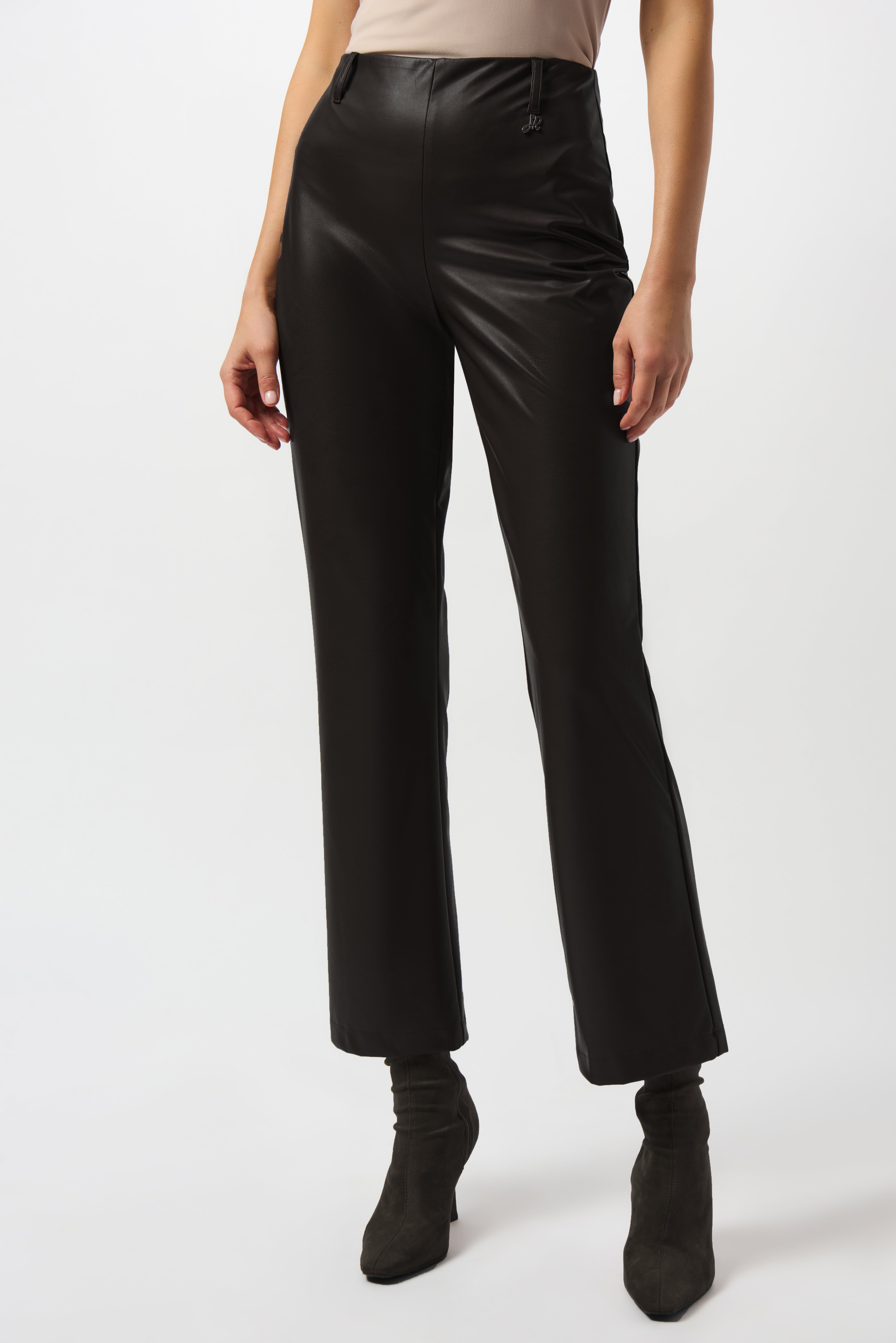 Joseph Ribkoff Leatherette Wide-Leg Pull-On Pants Black