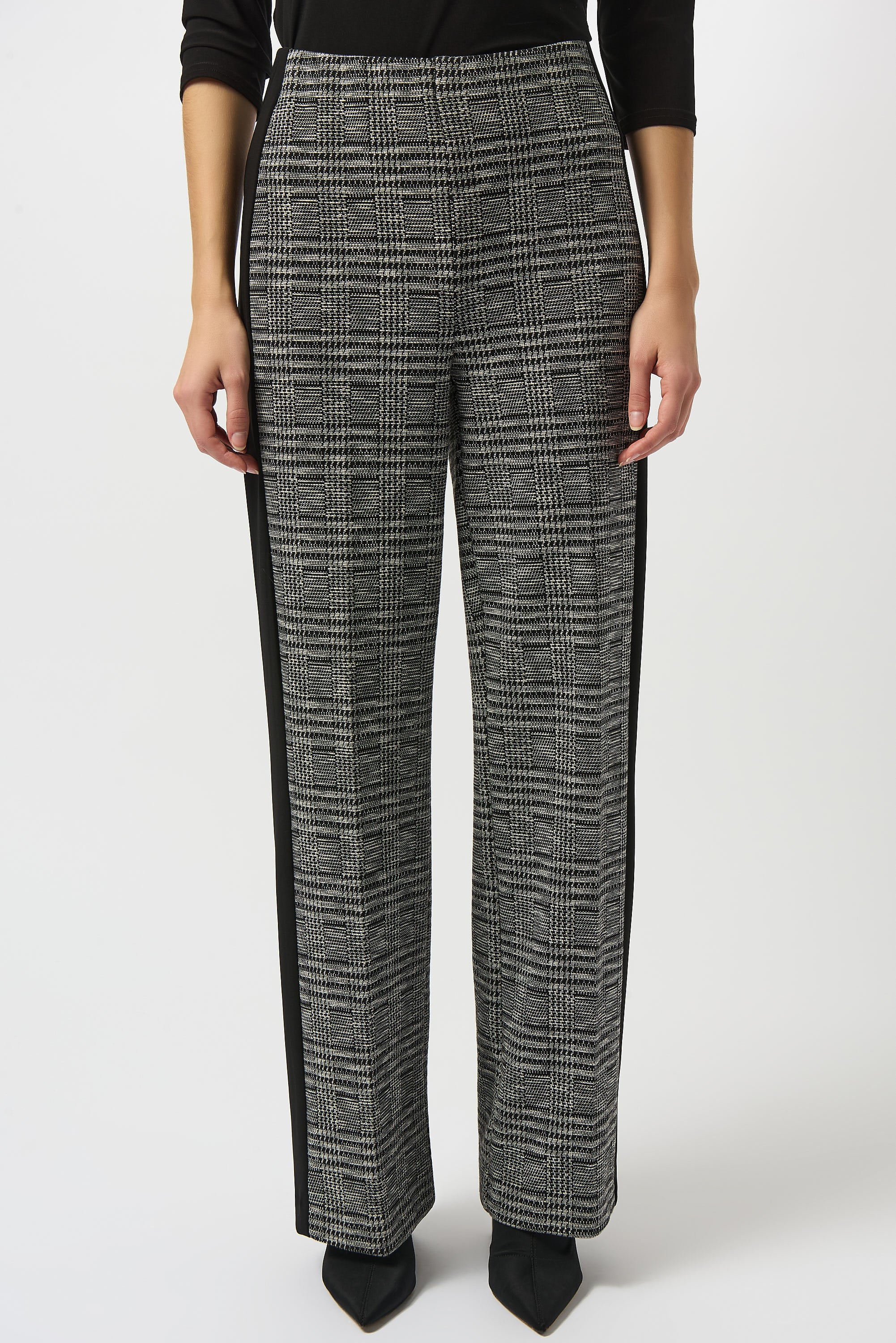 Joseph Ribkoff Jacquard Knit Plaid Print Wide-Leg Pants