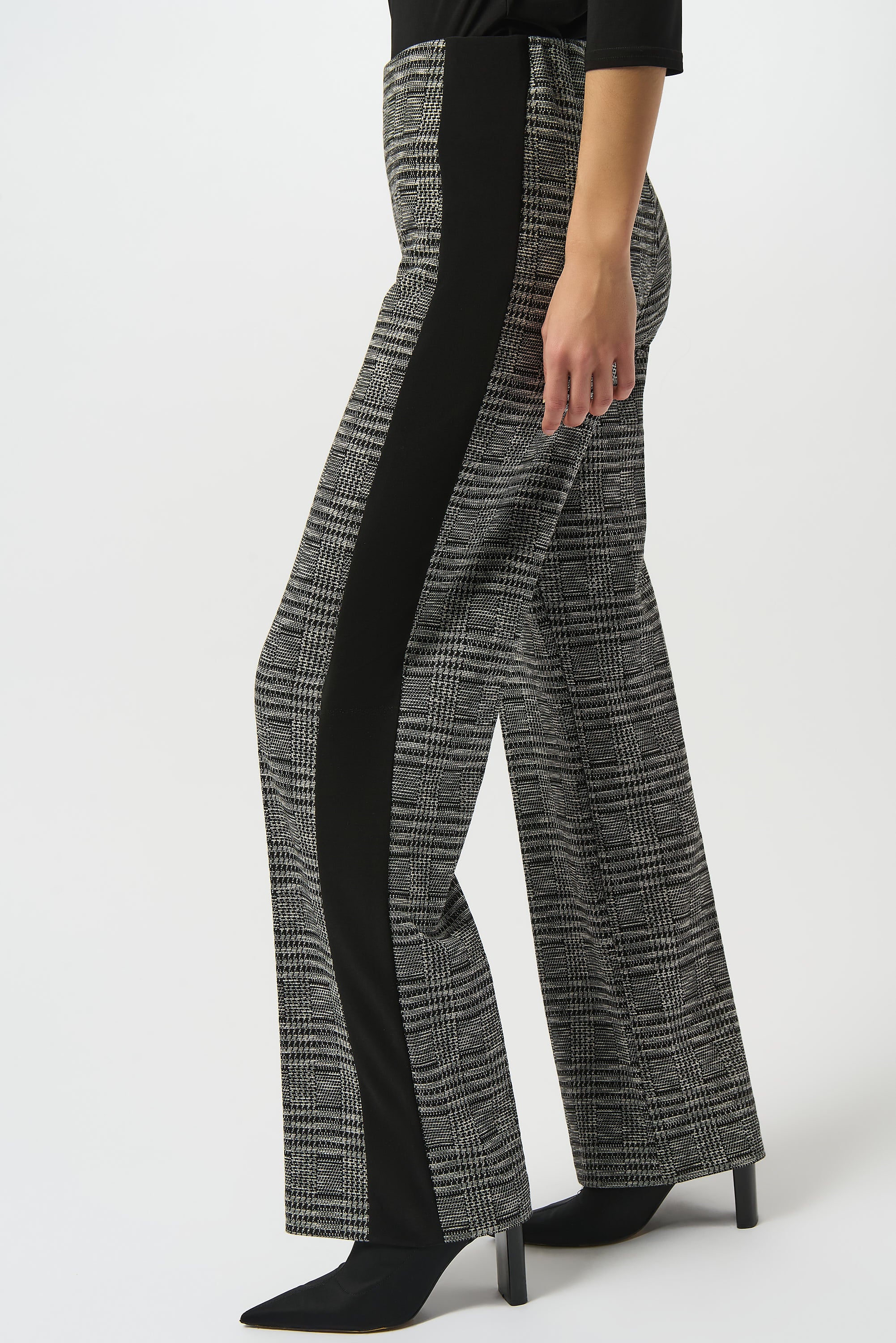 Joseph Ribkoff Jacquard Knit Plaid Print Wide-Leg Pants