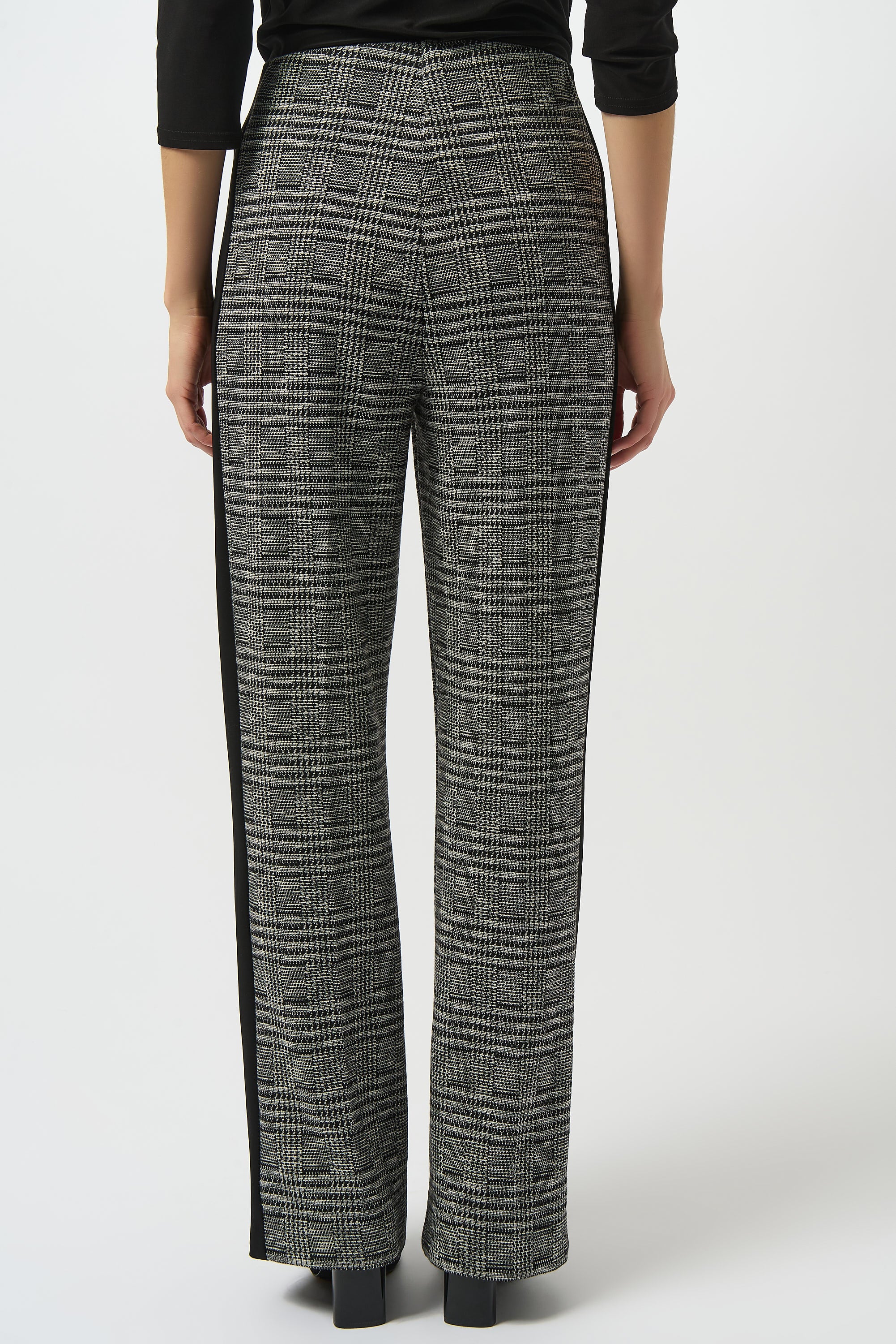 Joseph Ribkoff Jacquard Knit Plaid Print Wide-Leg Pants