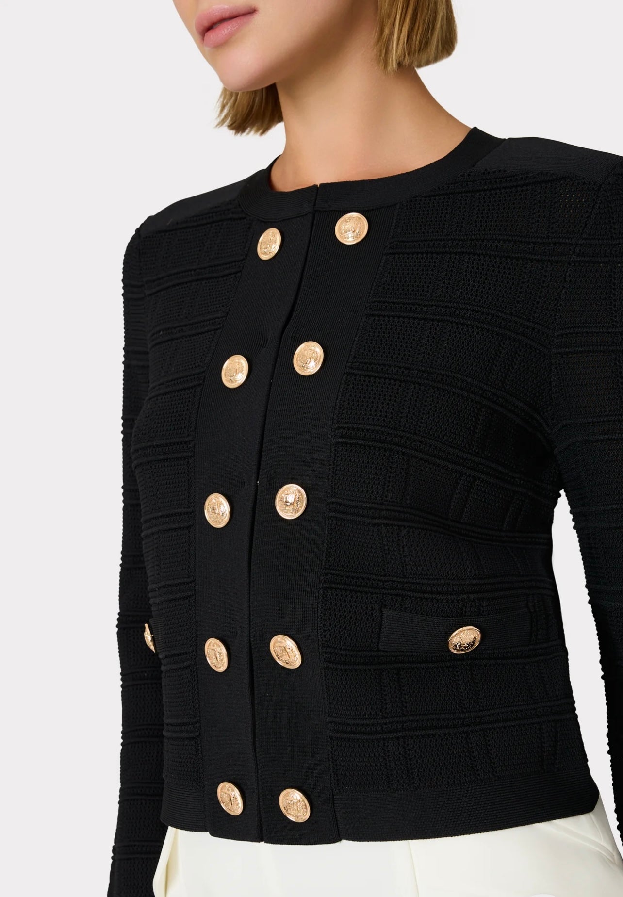 Milly Pointelle Textured Knit Jacket Black