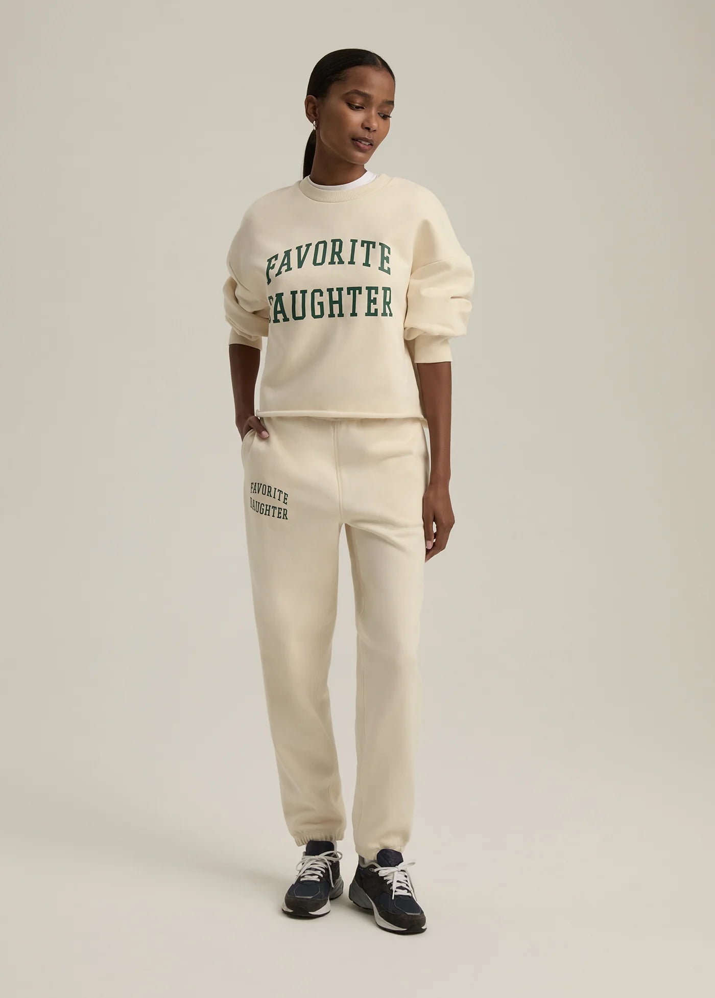 Favorite Daughter Cropped Collegiate Sweatshirt Gardenia w/Emerald