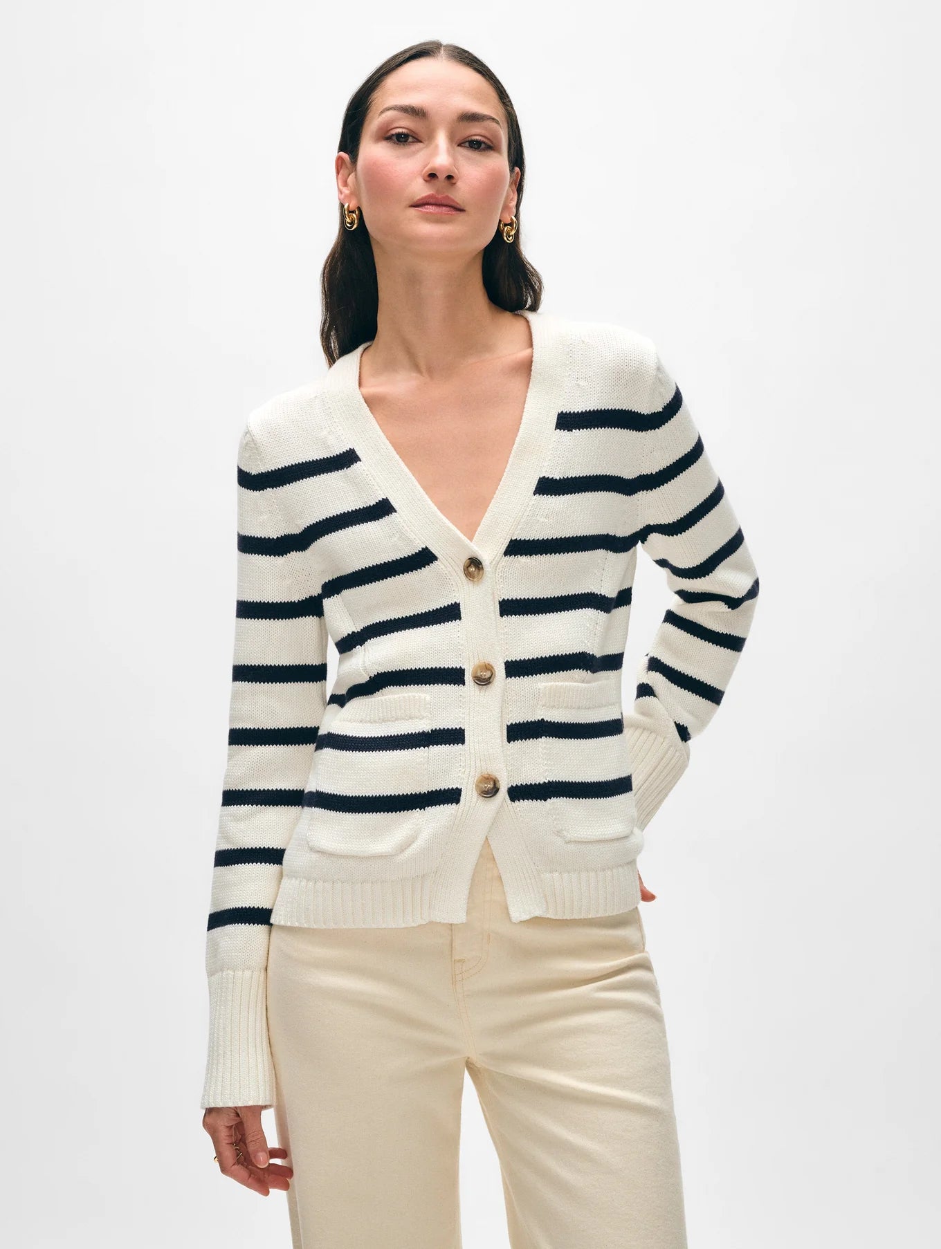 White + Warren Organic Waisted Pocket Cardigan