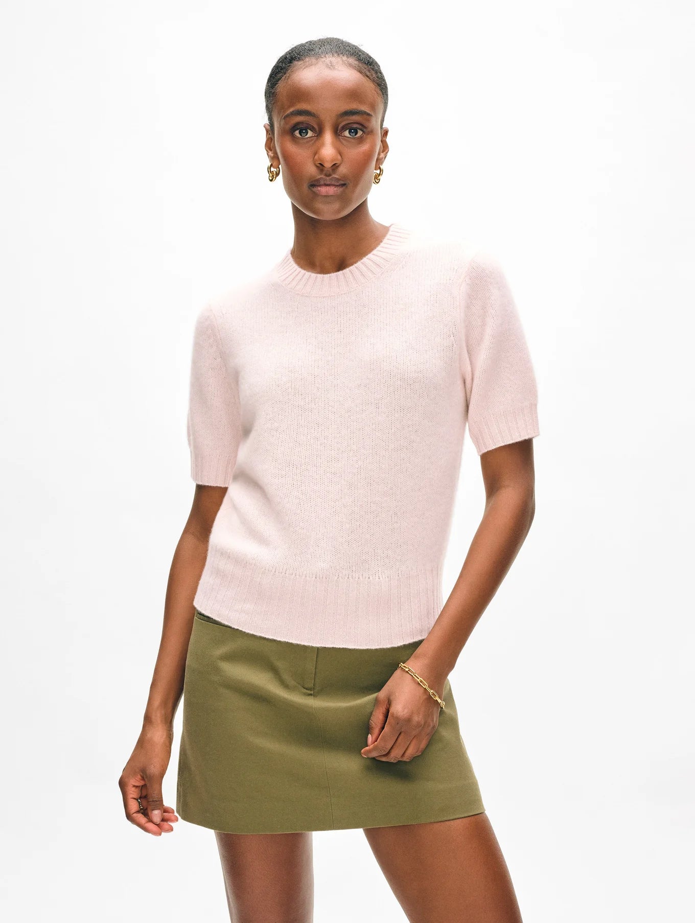 White + Warren Cashmere Featherweight Tee Shirt Pink Sand