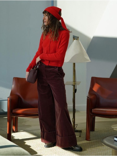 White + Warren Cashmere Collared Cardigan French Red