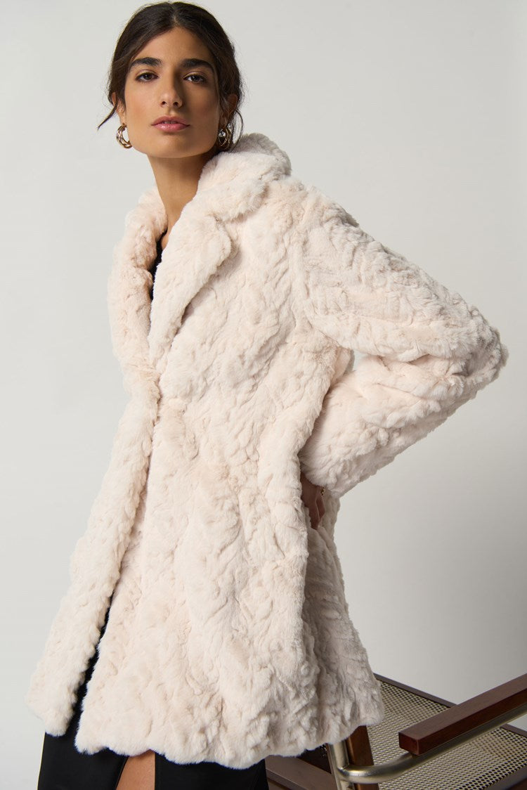 Joseph Ribkoff Faux Fur Coat in Cream