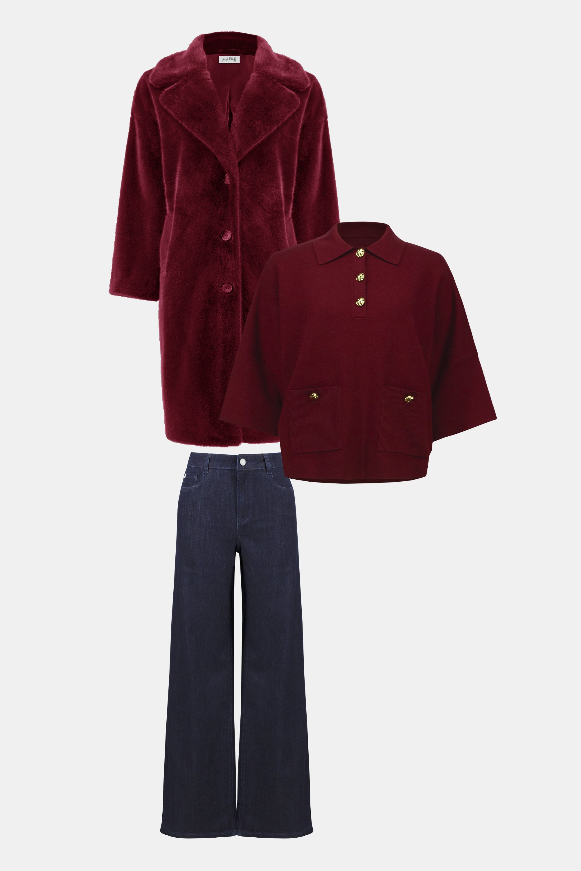Joseph Ribkoff Faux Fur Straight Coat Merlot