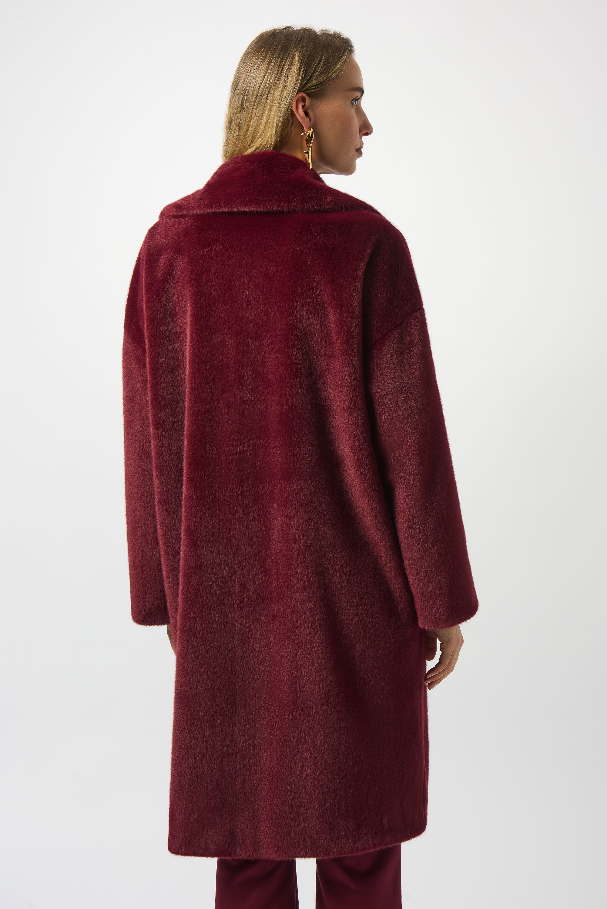 Joseph Ribkoff Faux Fur Straight Coat Merlot