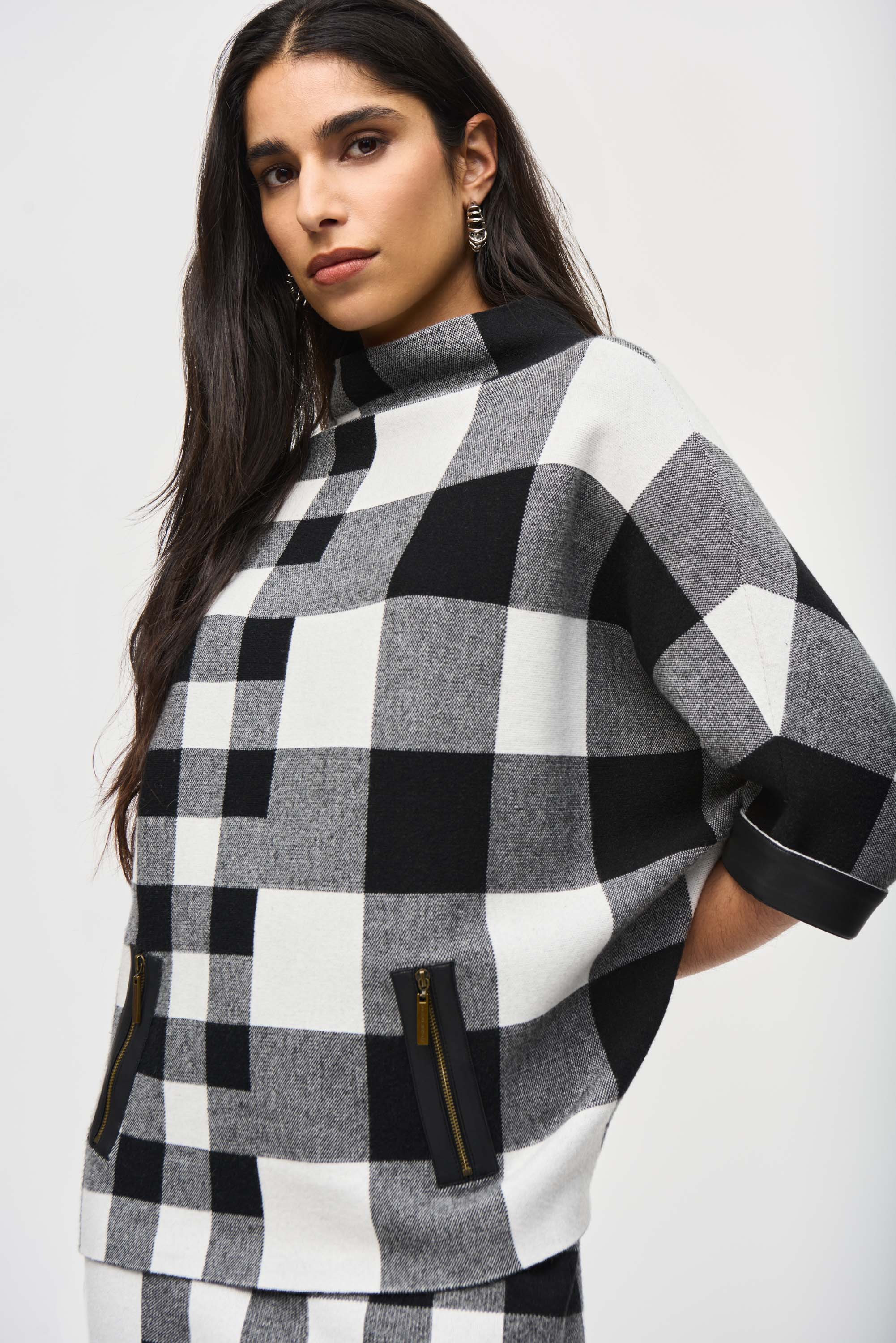 Joseph Ribkoff Plaid Jacquard Knit Sweater