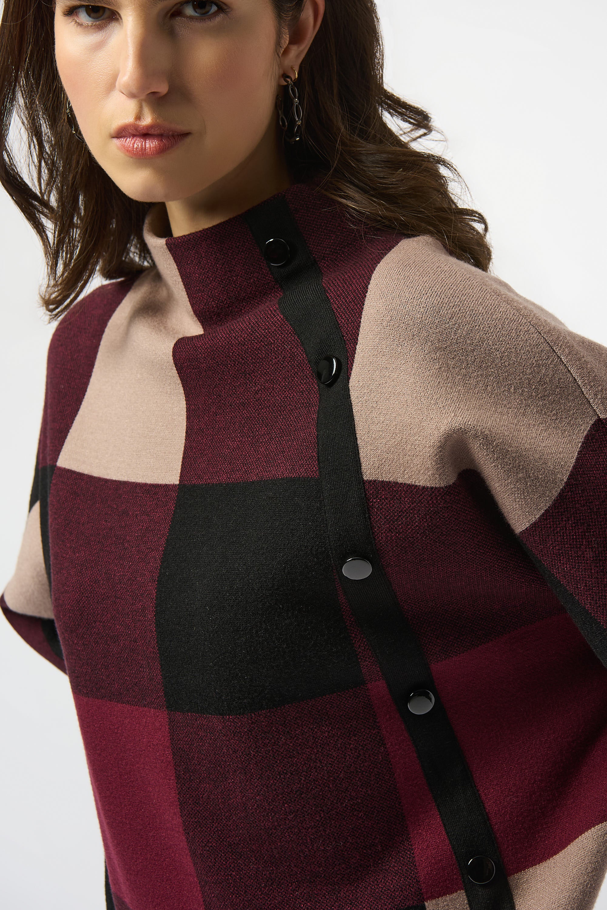 Joseph Ribkoff Plaid Jacquard Sweater Knit Top