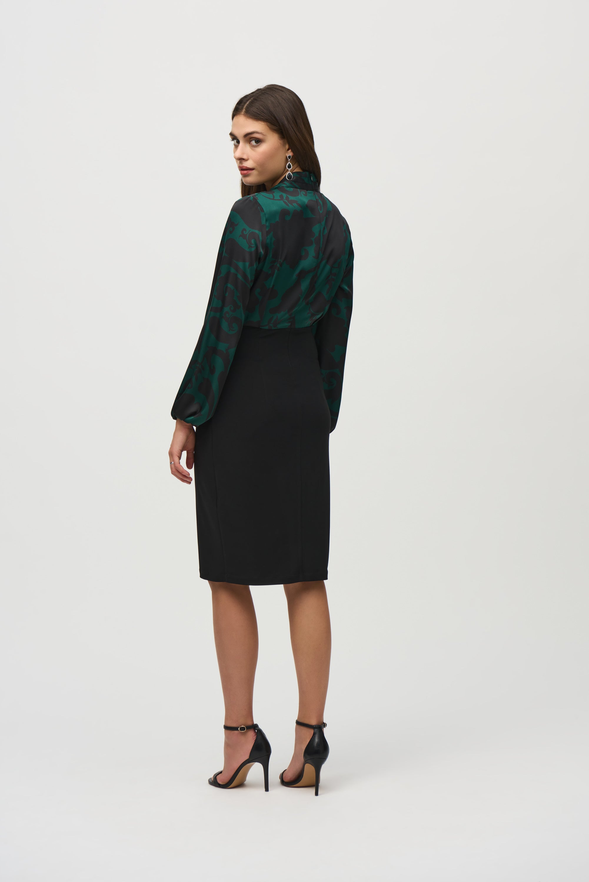 Joseph Ribkoff Silky Knit And Satin Paisley Sheath Dress