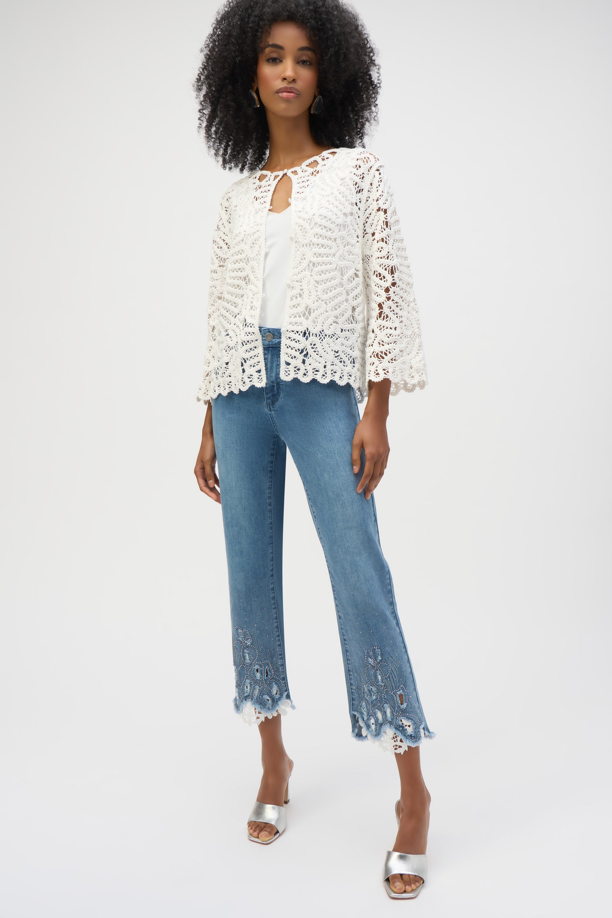 Joseph Ribkoff Crochet Sweater Knit Cover-Up