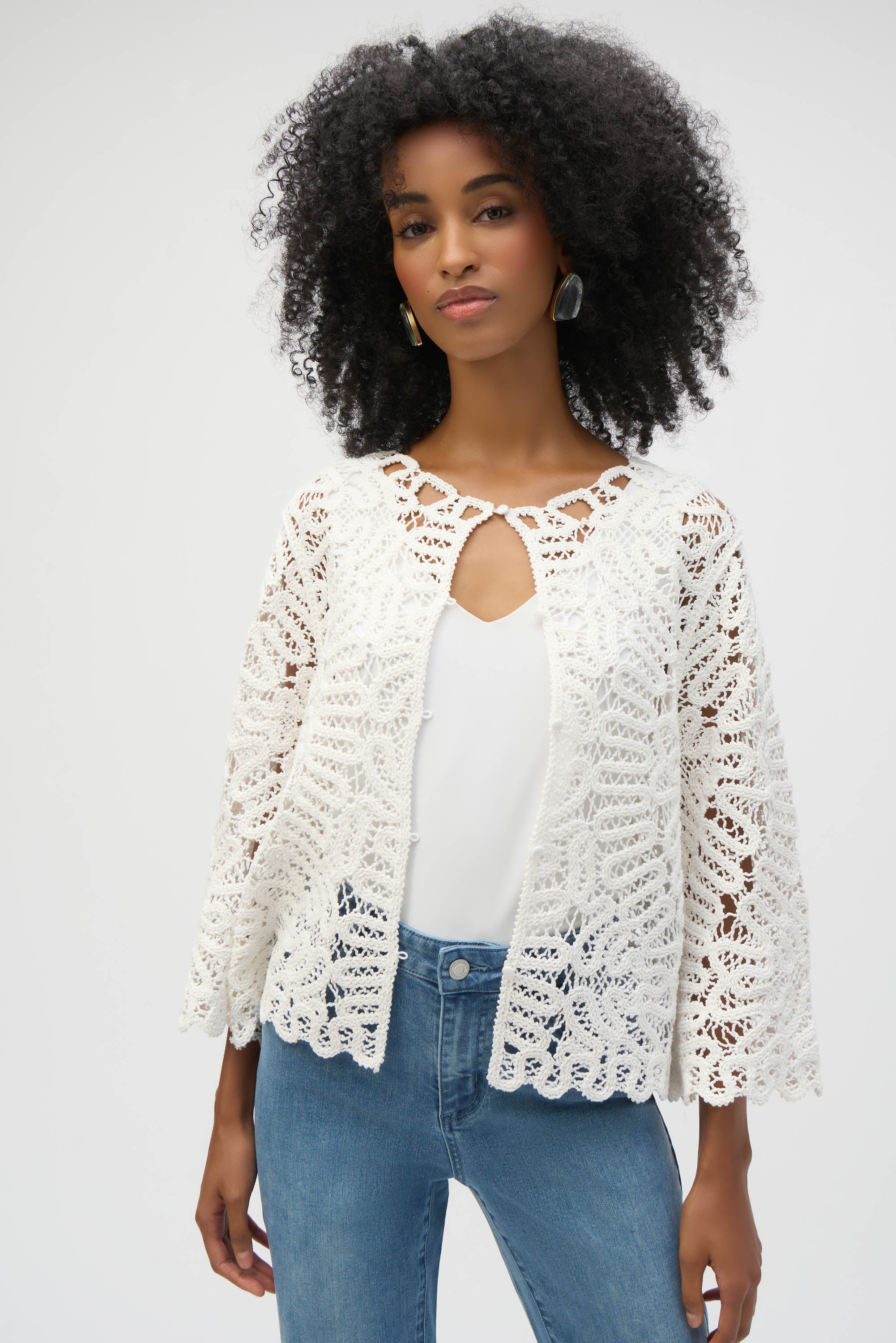 Joseph Ribkoff Crochet Sweater Knit Cover-Up