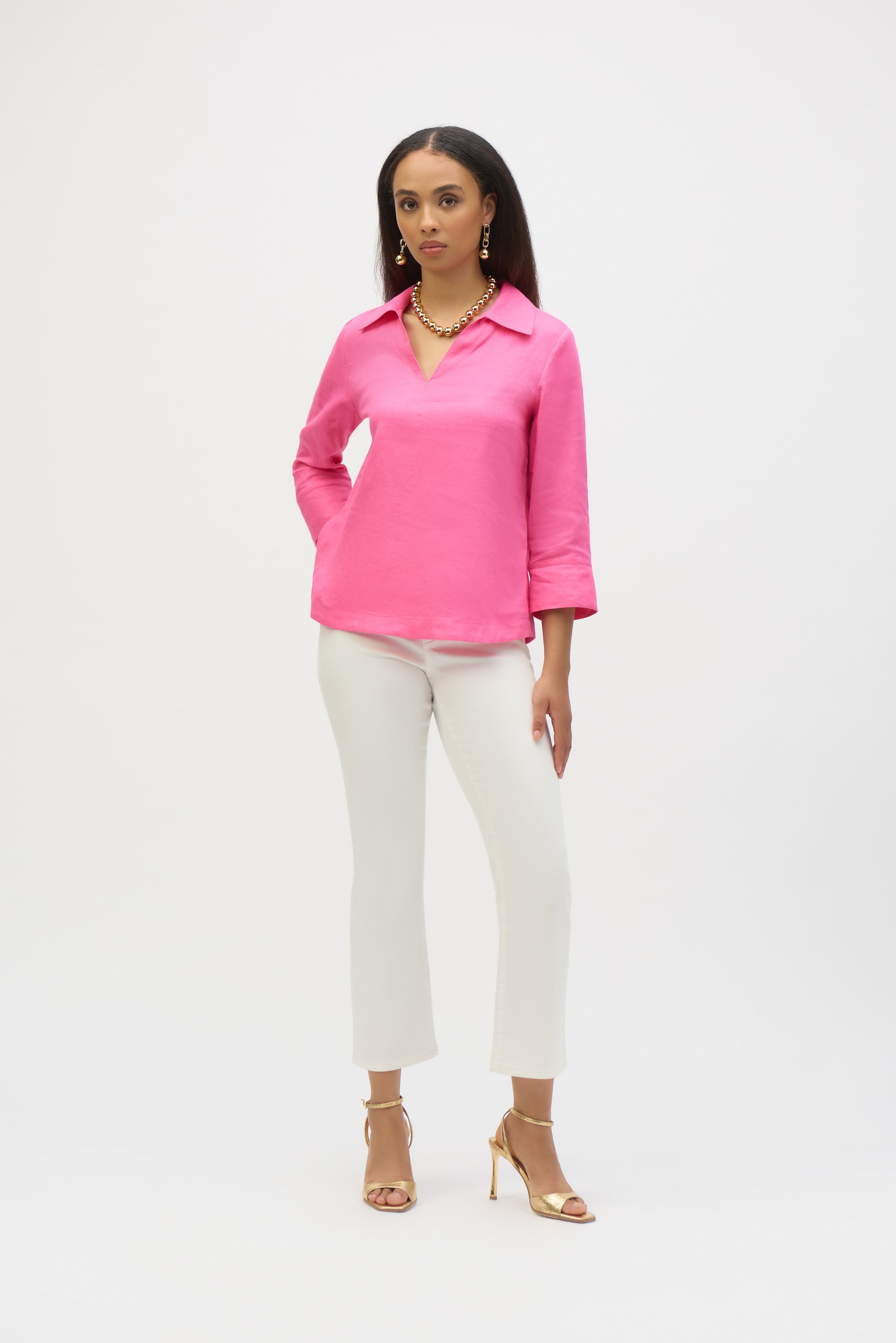 Joseph Ribkoff Linen Boxy Top with Shirt Collar