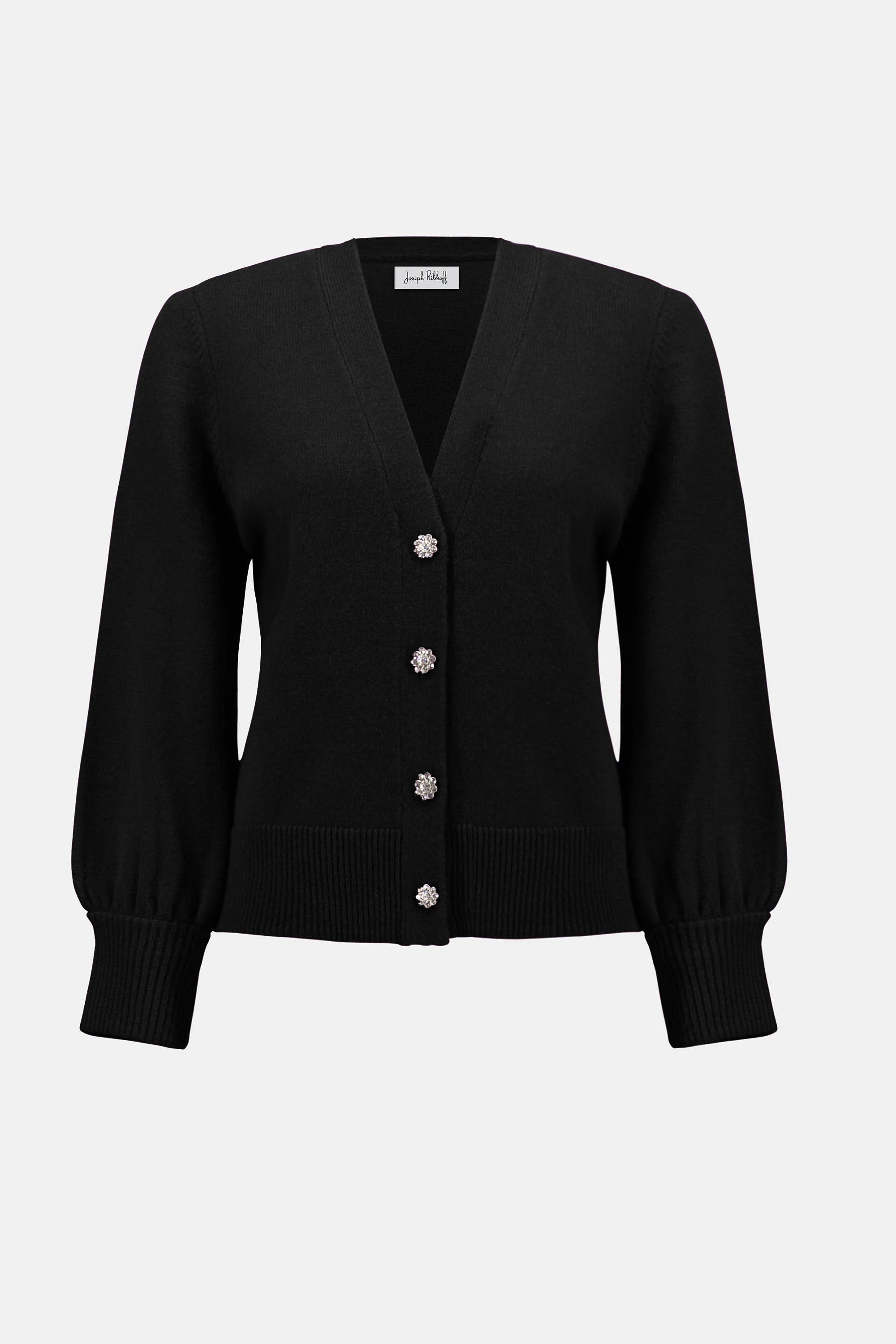 Joseph Ribkoff Sweater Knit Cardigan with Puff Sleeves Black