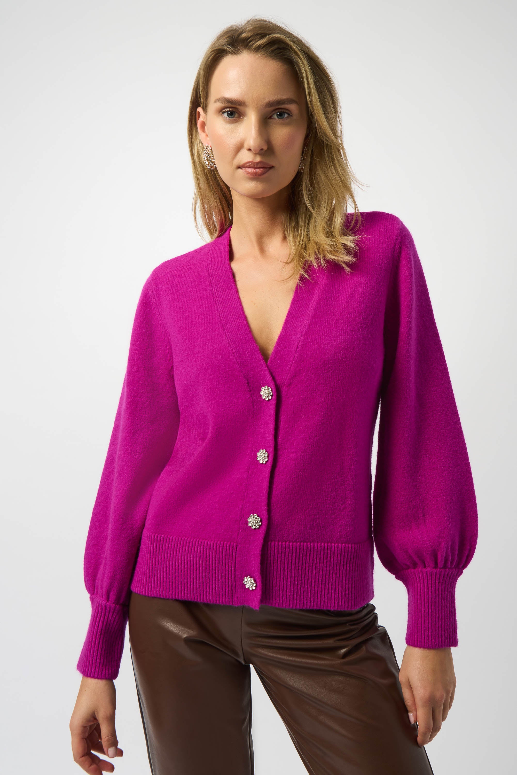 Joseph Ribkoff Sweater Knit Cardigan with Puff Sleeves Cosmos