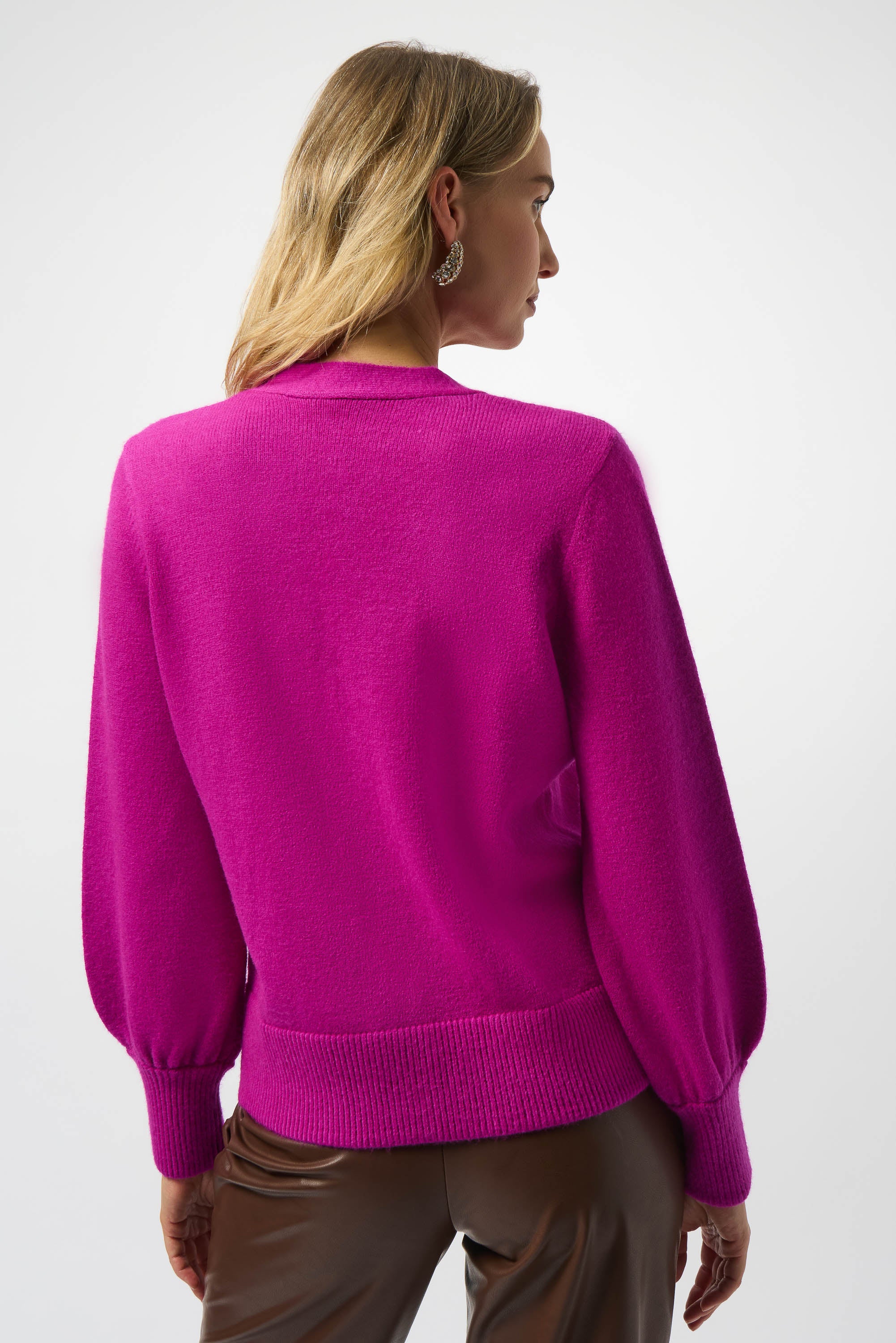 Joseph Ribkoff Sweater Knit Cardigan with Puff Sleeves Cosmos