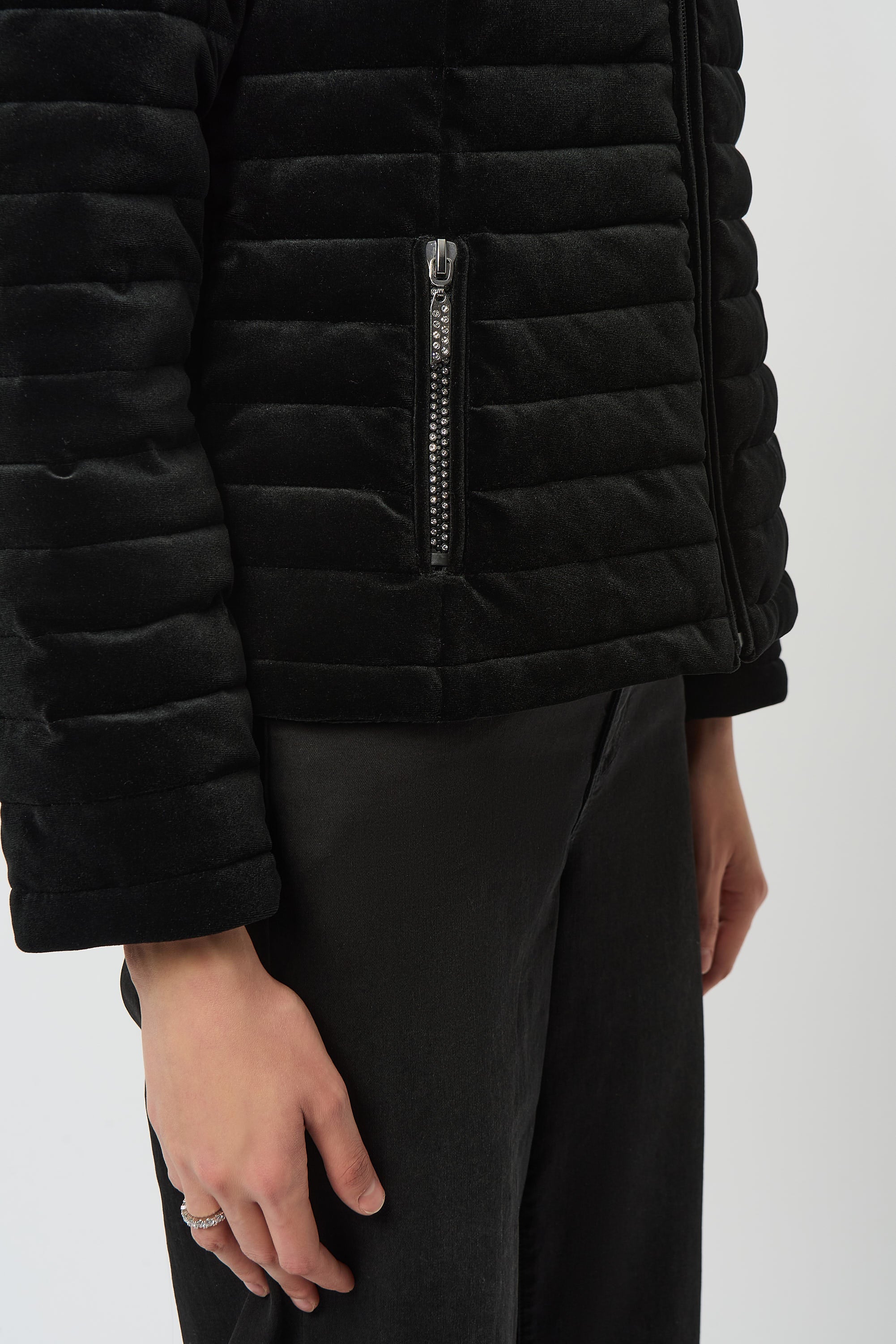 Joseph Ribkoff Stretch Velvet Puffer Jacket with Faux Fur Collar