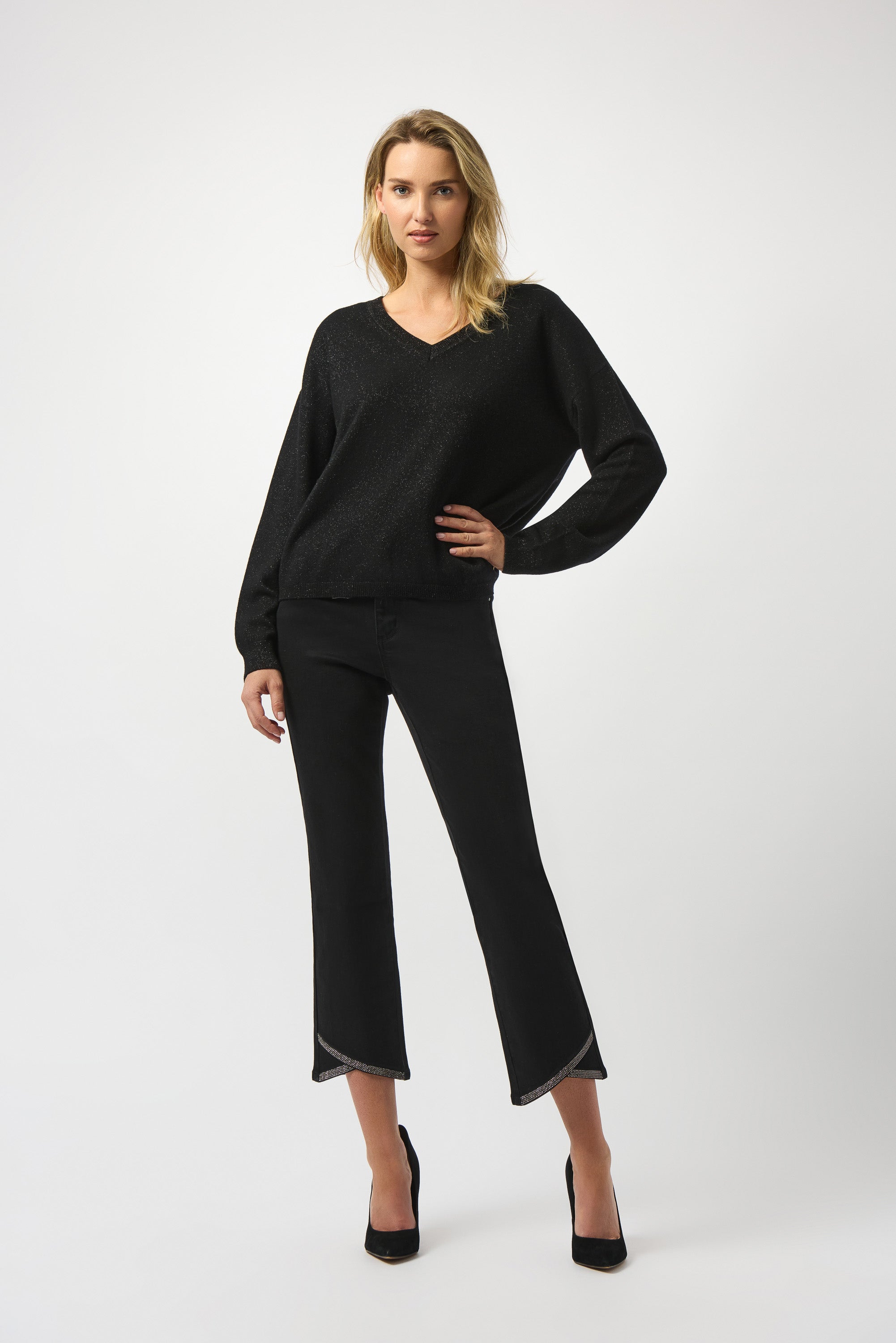 Joseph Ribkoff Wool Blend V-Neck Boxy Sweater Black