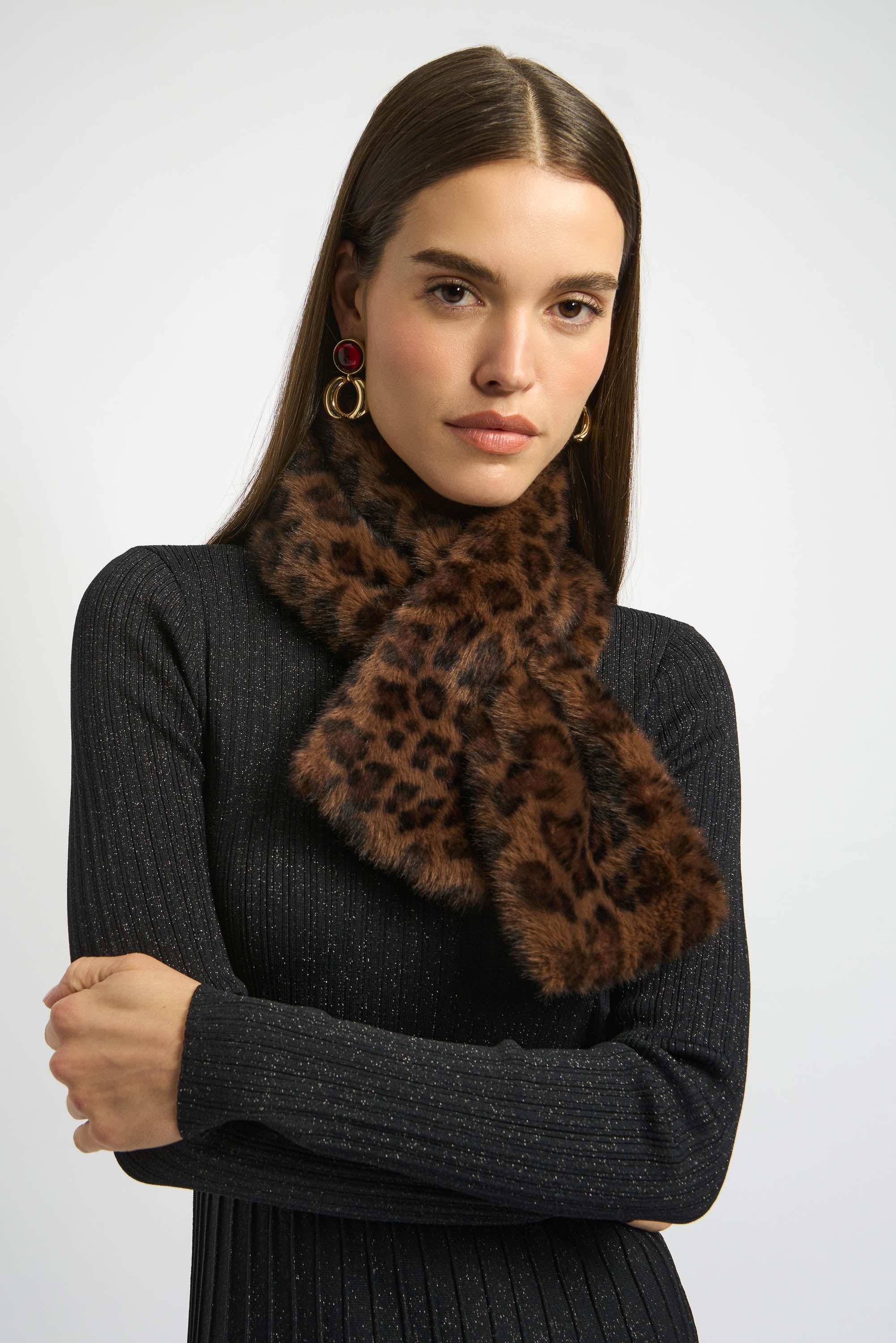 Joseph Ribkoff Faux Fur Leopard Print Pull-Through Scarf