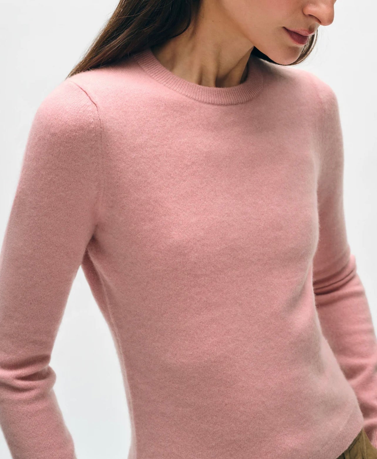 White + Warren Cashmere Slim Stretch Crew Faded Rose