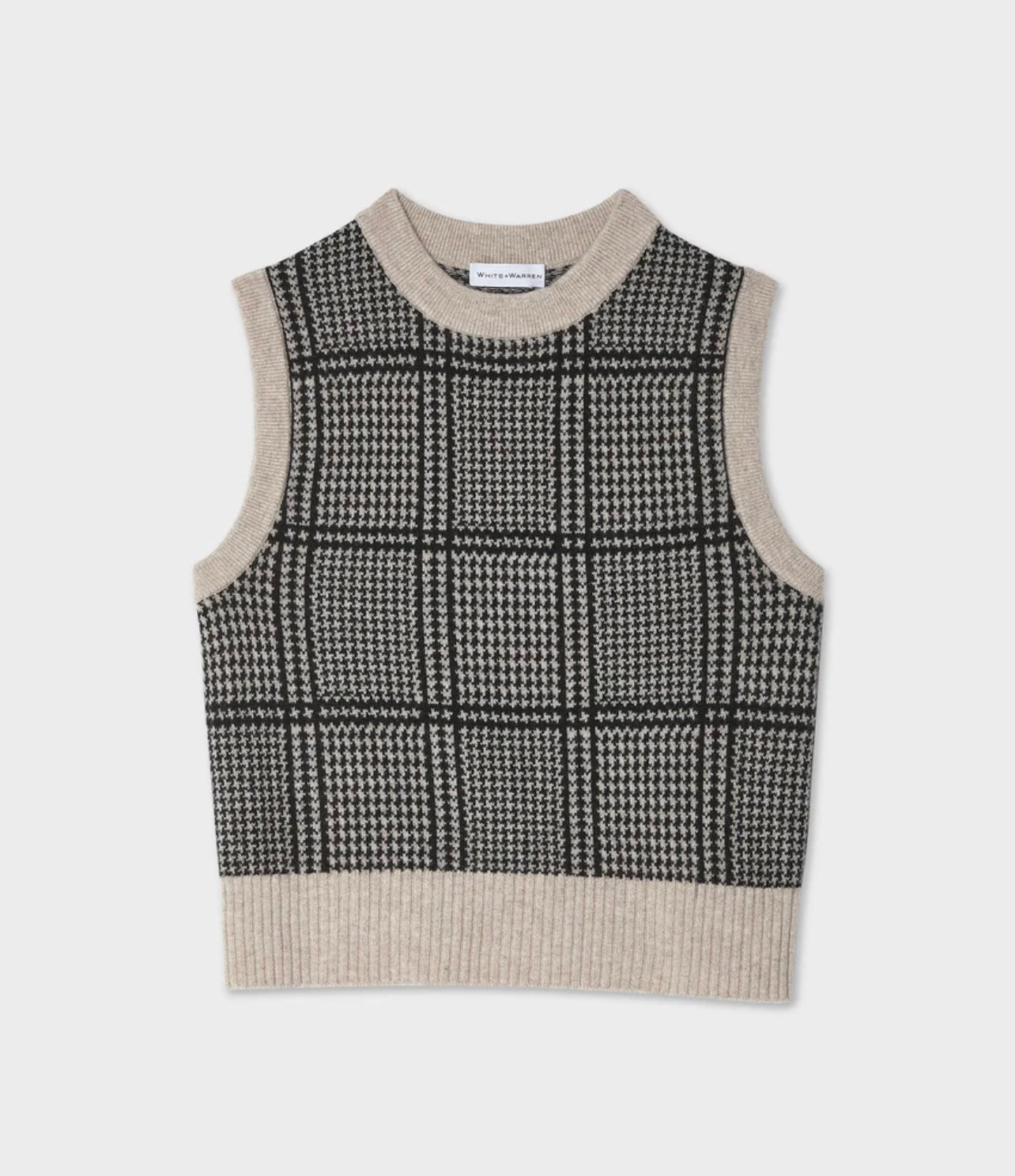 White + Warren Cashmere Brushed Houndstooth Shell Sandwisp/Black