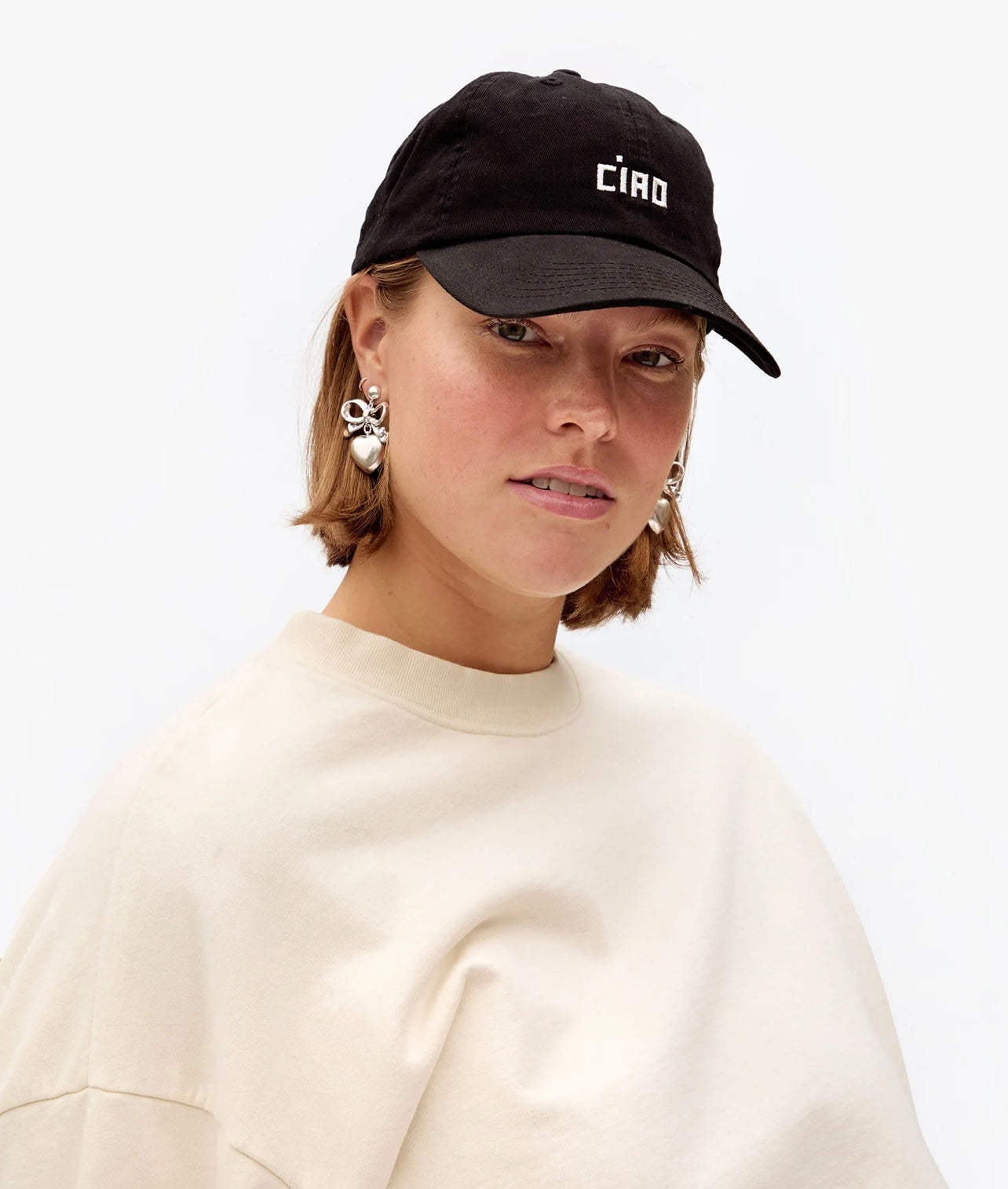 Clare V. Black w/ Cream Embroidered Ciao Baseball Hat