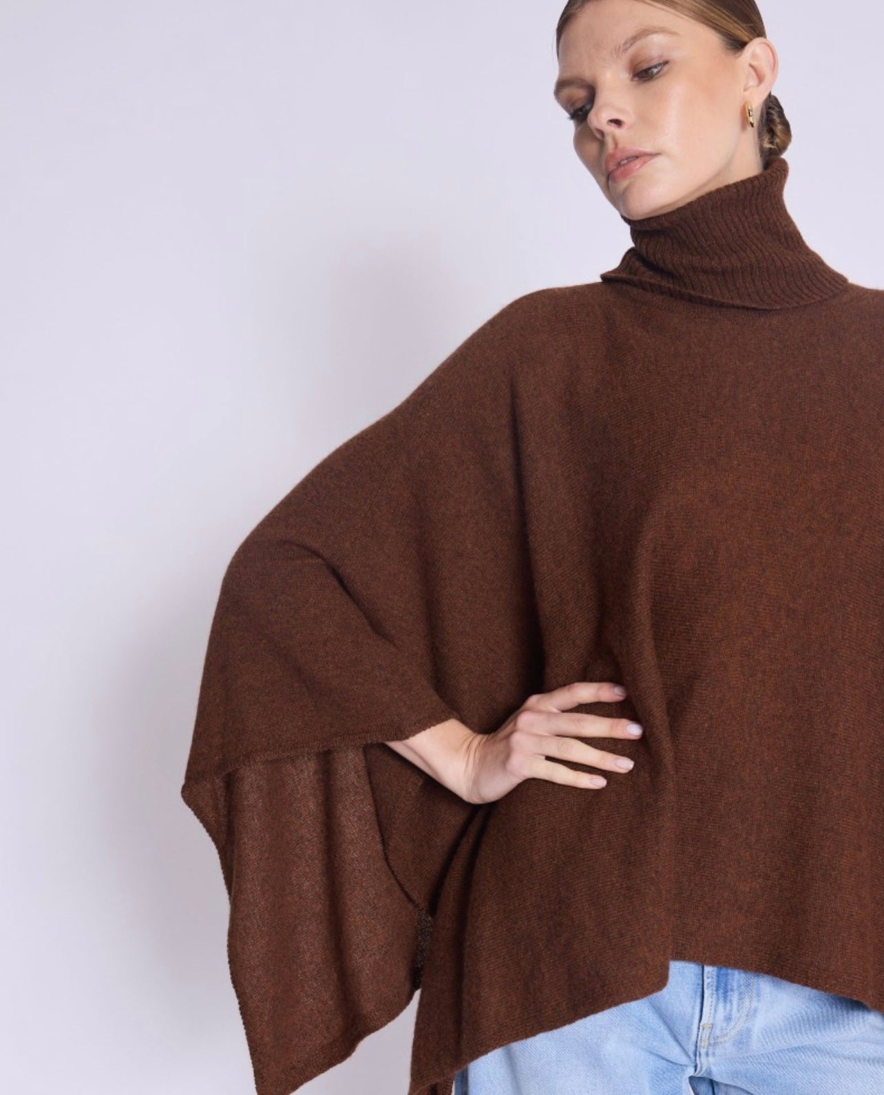 Berenice Pull Poncho Col Roule Brownie