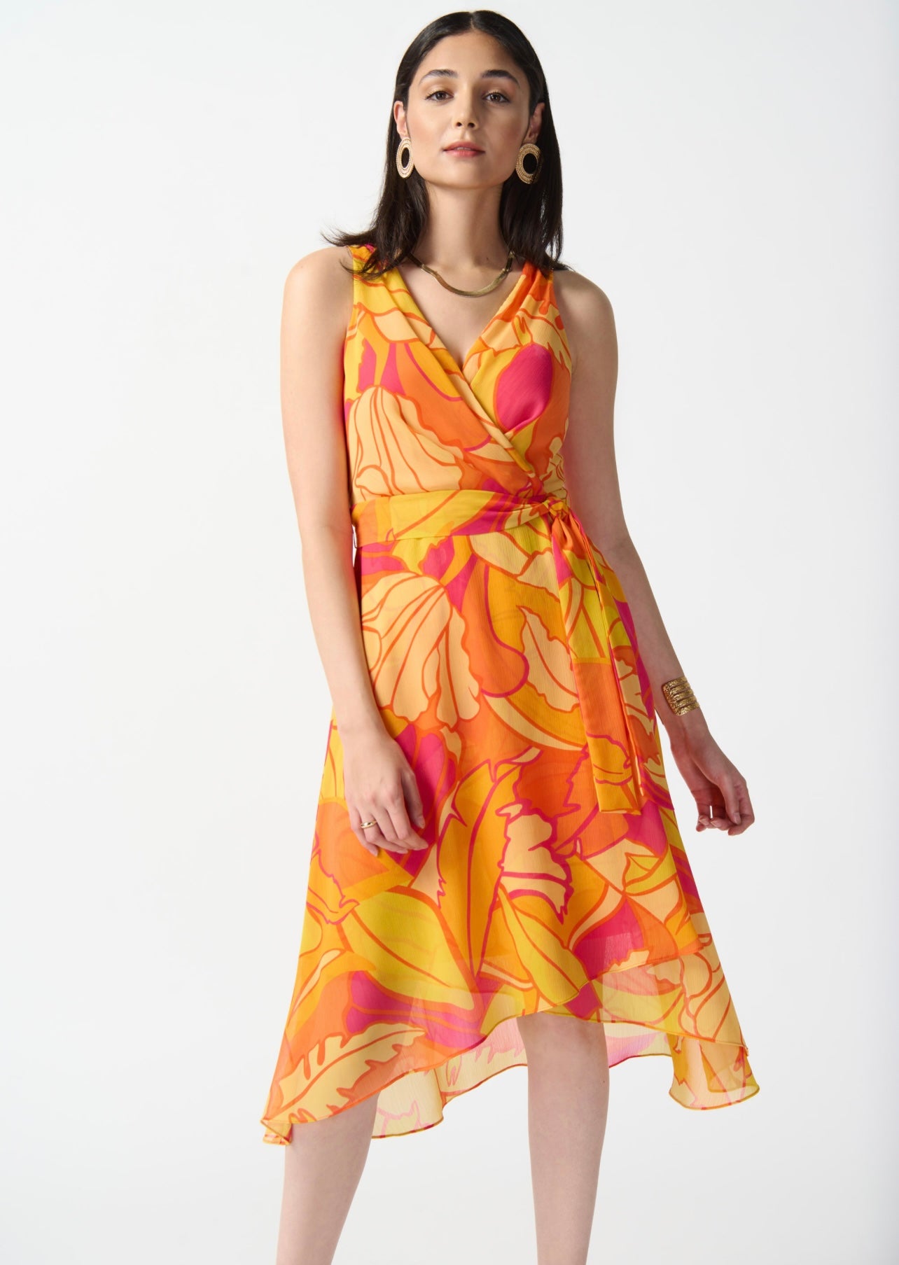 Joseph Ribkoff Chiffon Tropical Print Fit and Flare Dress