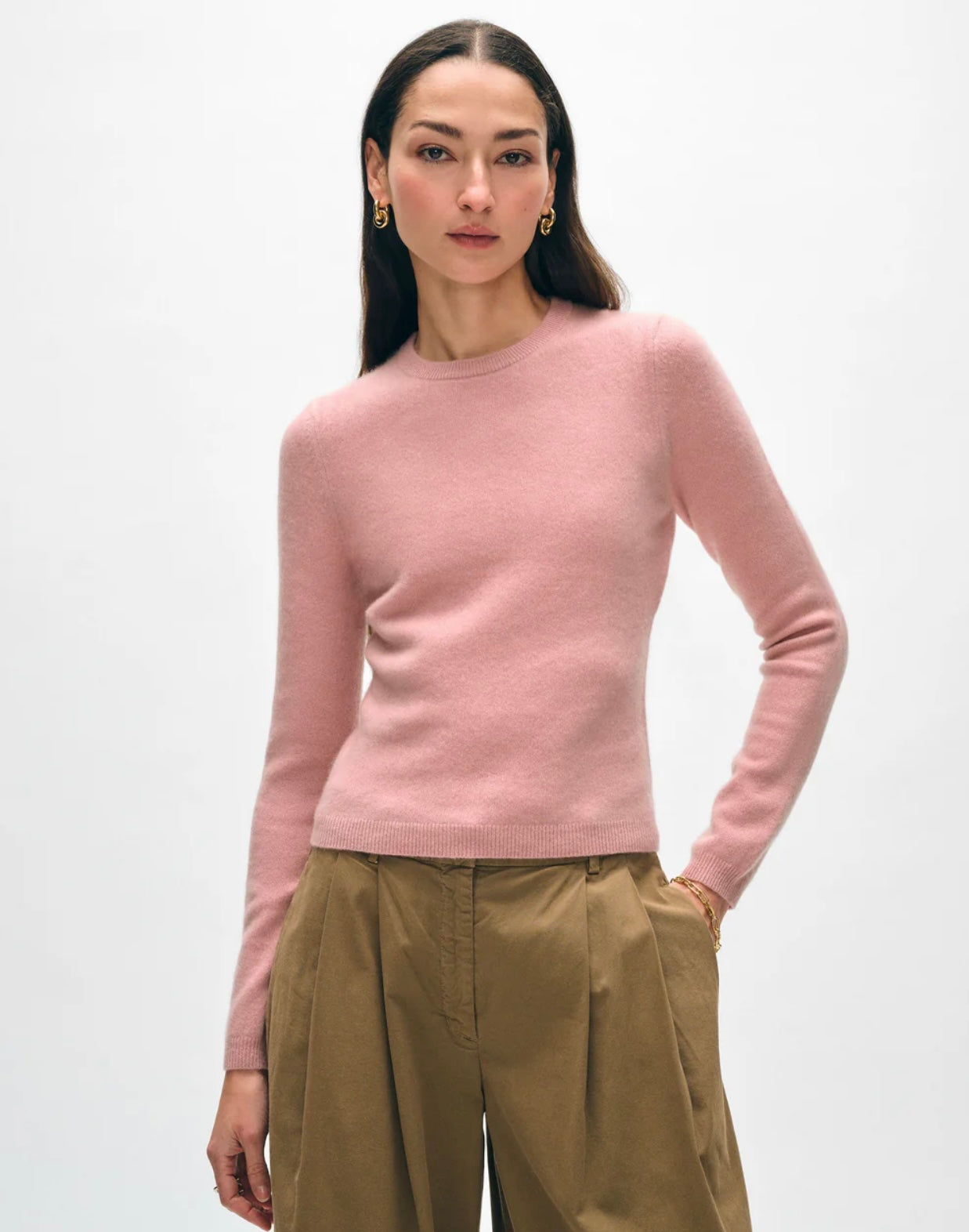 White + Warren Cashmere Slim Stretch Crew Faded Rose