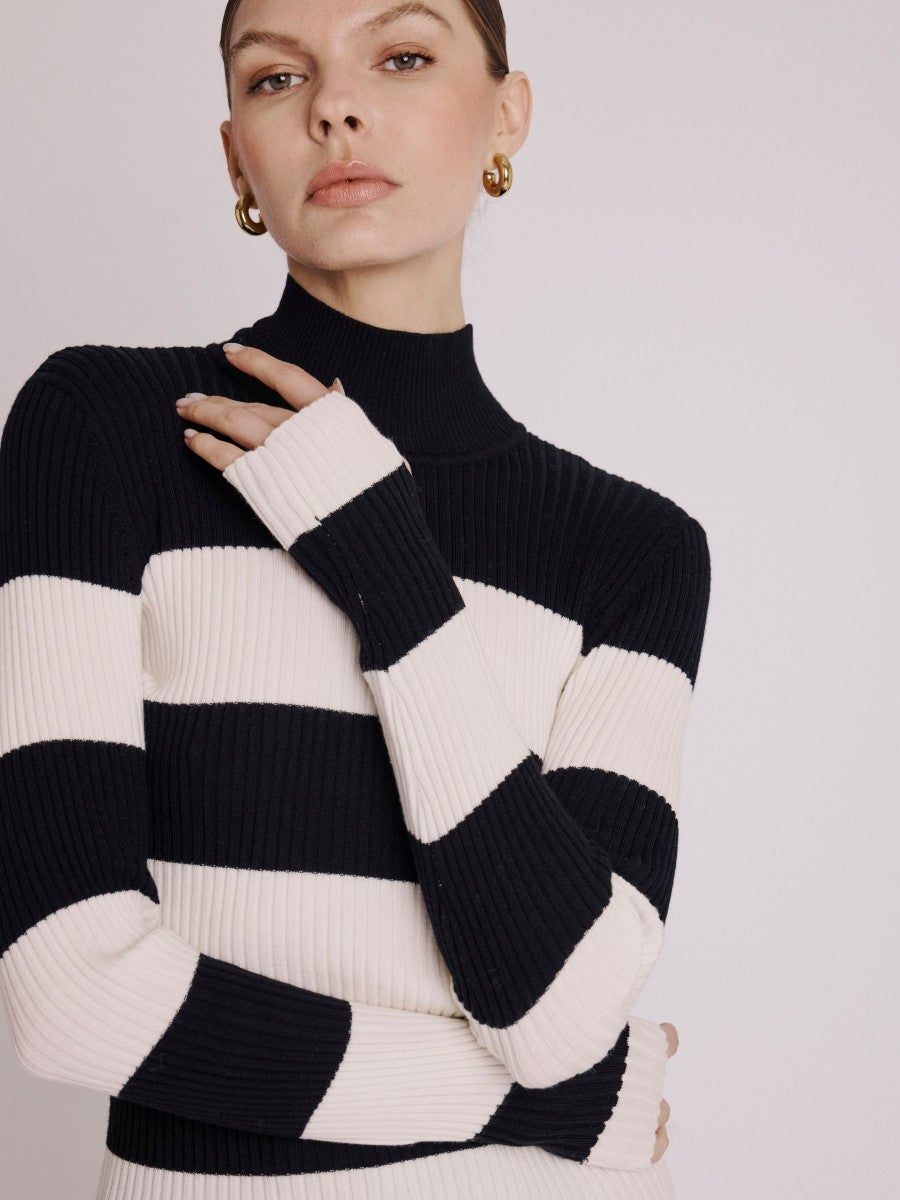 Berenice ALMI Pullover | Striped stand-up jumper