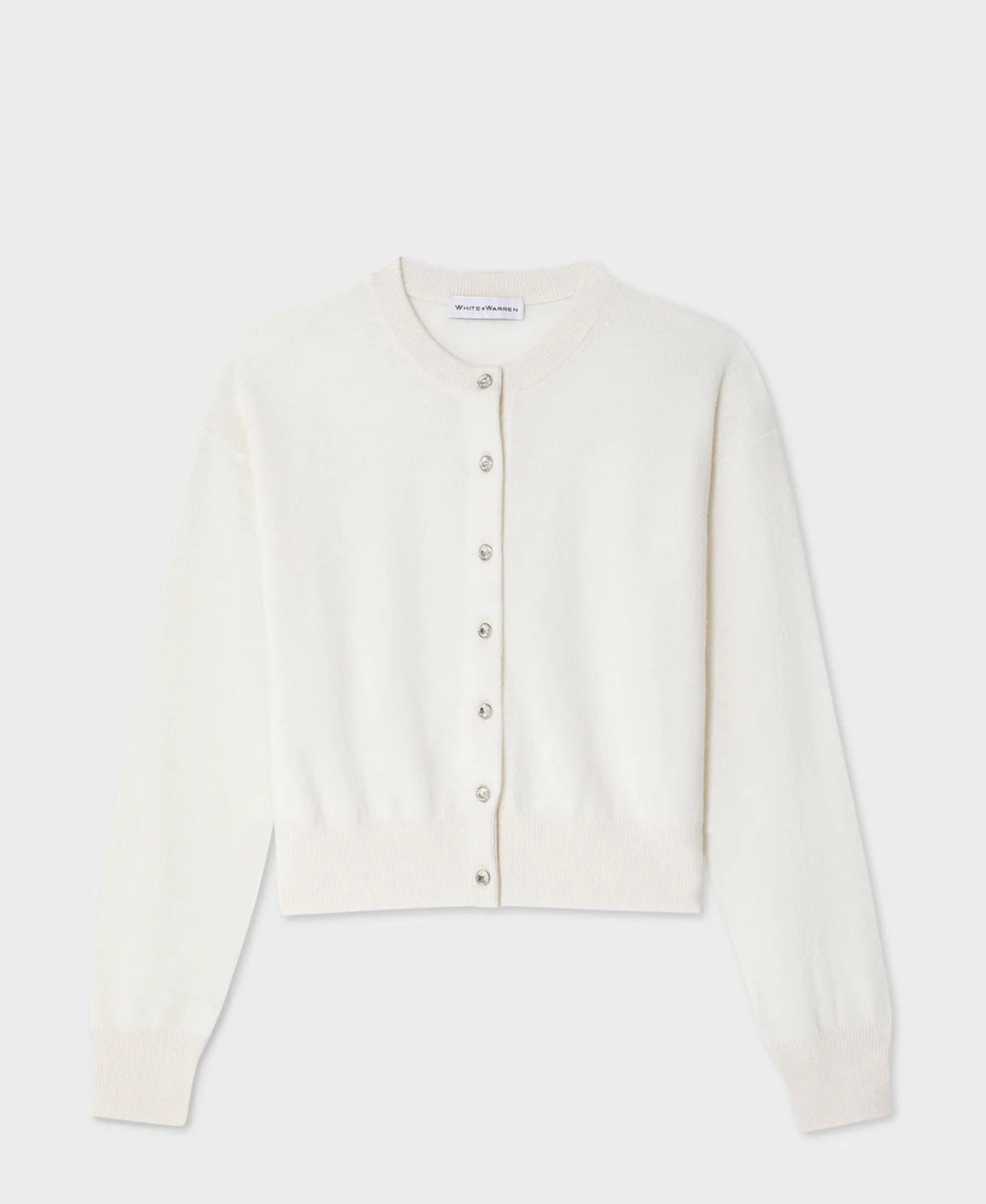 White + Warren Cashmere Rhinestone Button Cardigan Soft White