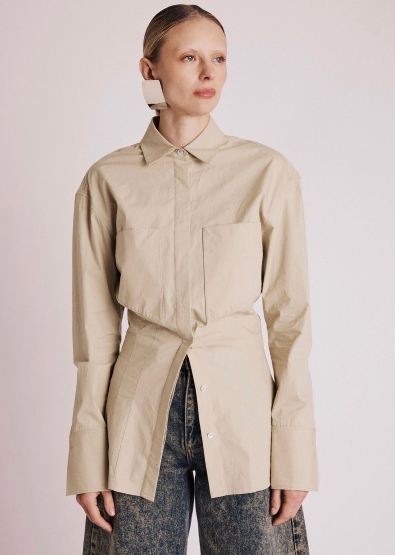 Berenice CURTIS shirt | Beige slim-fit shirt