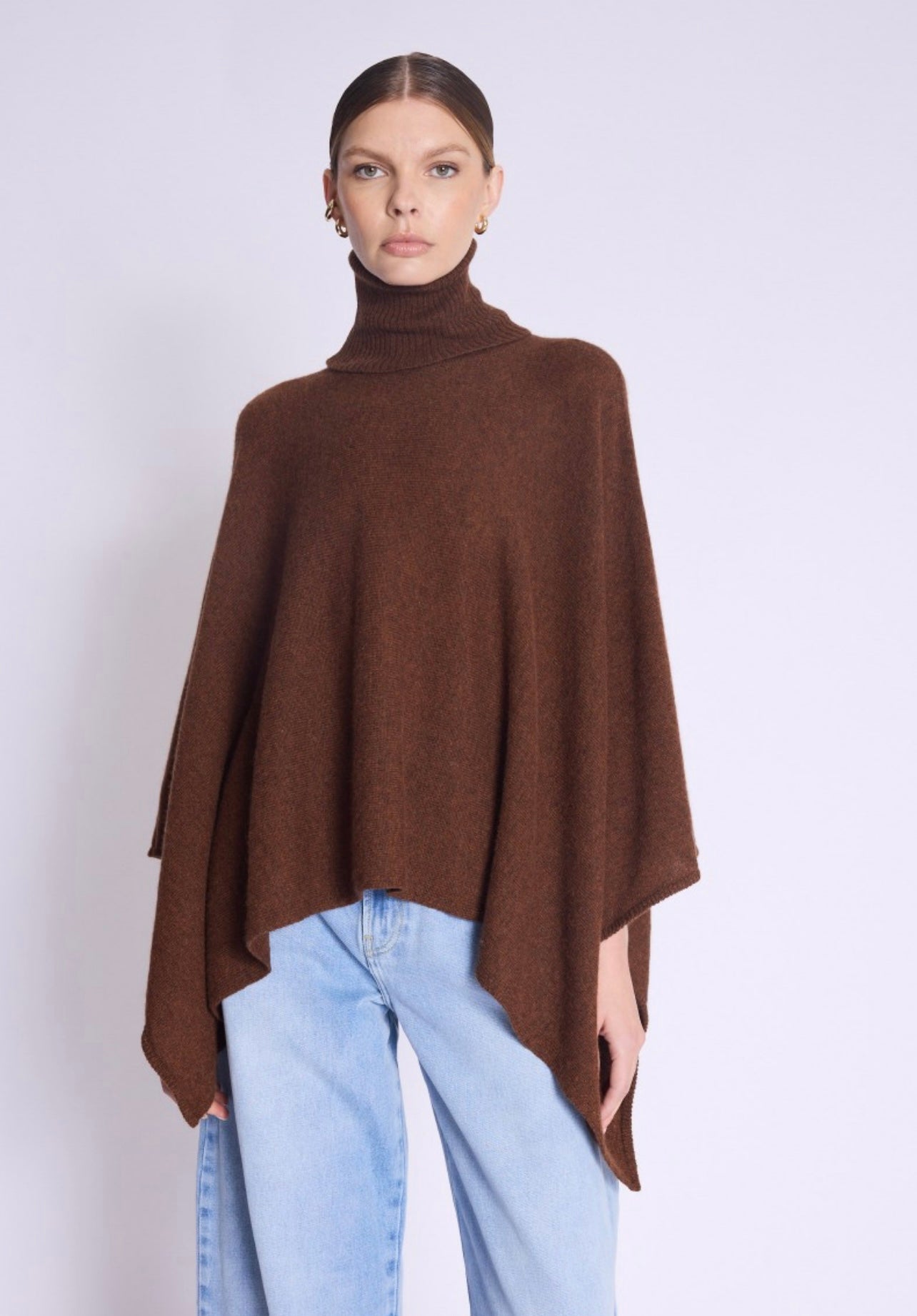 Berenice Pull Poncho Col Roule Brownie