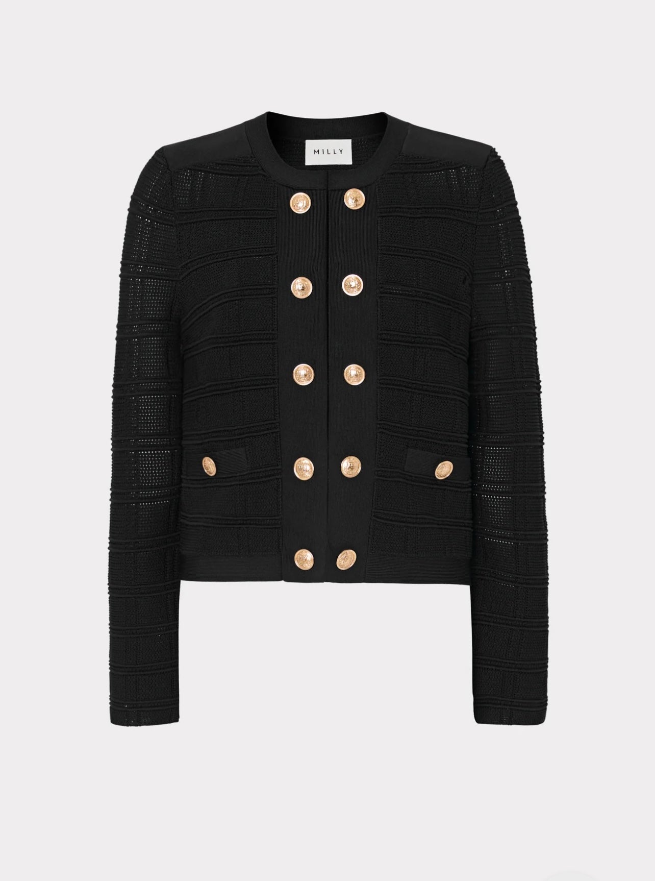 Milly Pointelle Textured Knit Jacket Black