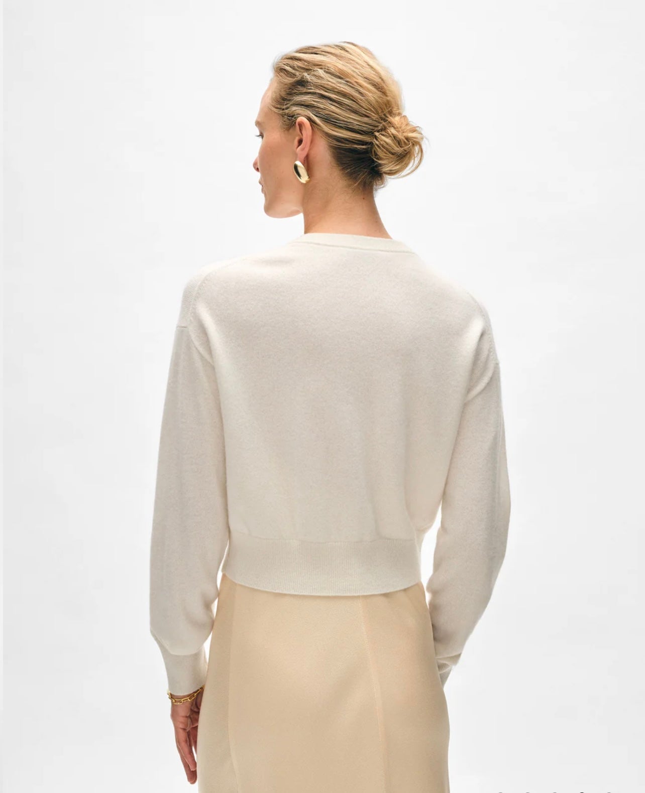 White + Warren Cashmere Rhinestone Button Cardigan Soft White