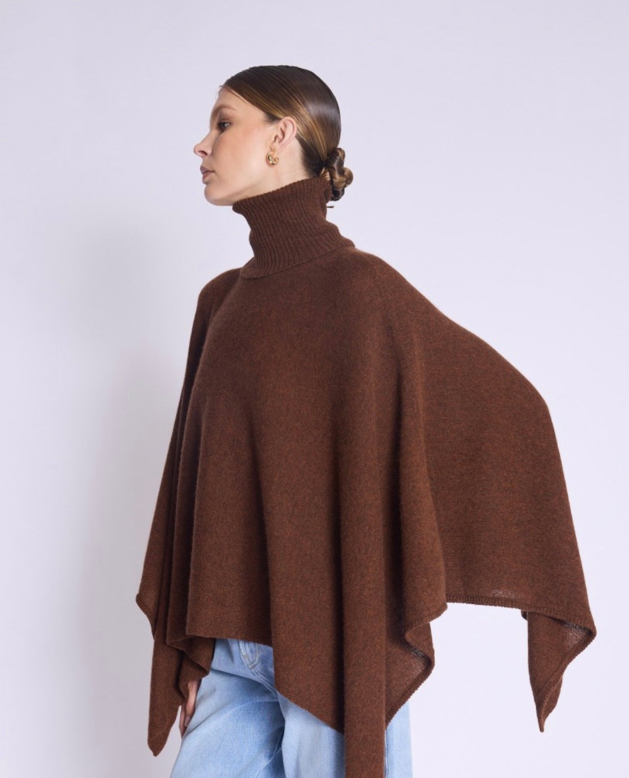 Berenice Pull Poncho Col Roule Brownie