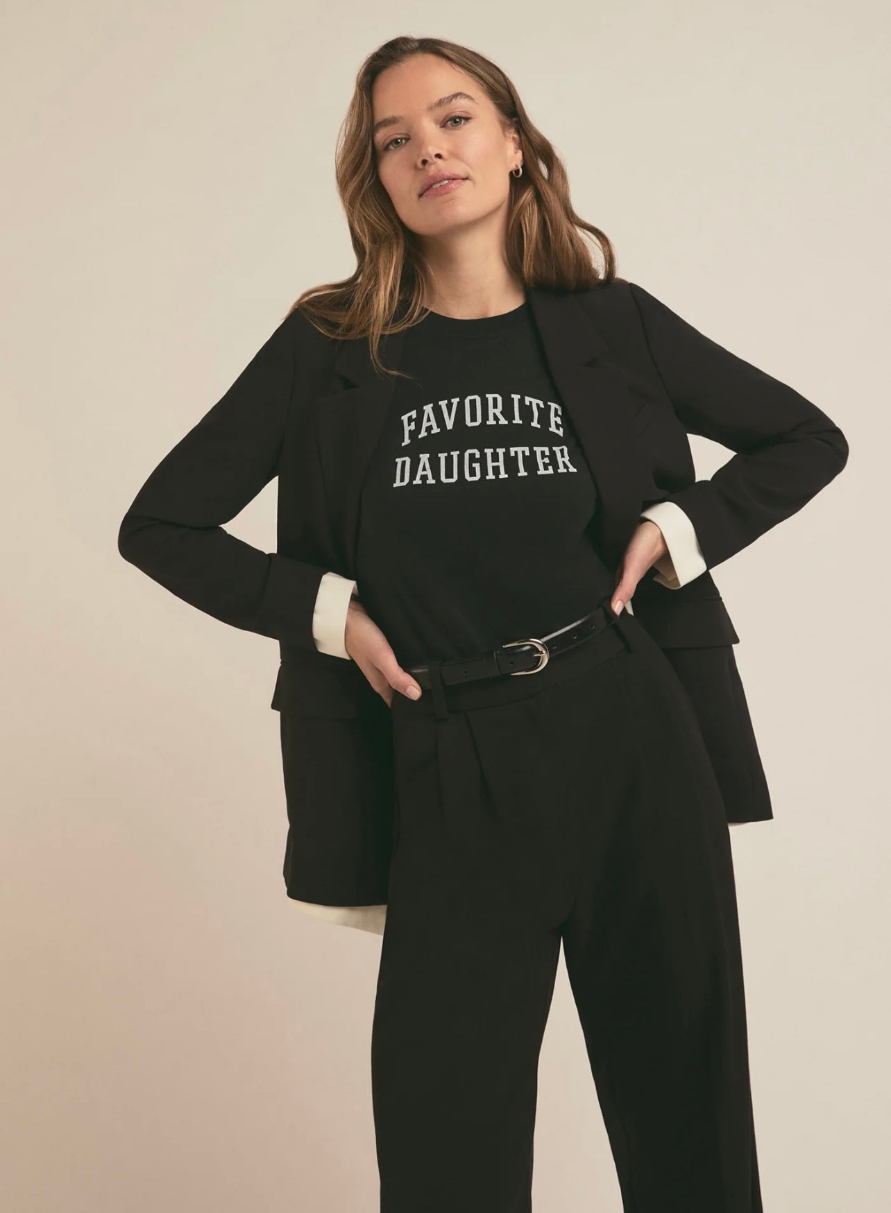 Favorite Daughter Cropped Collegiate Tee Black/White