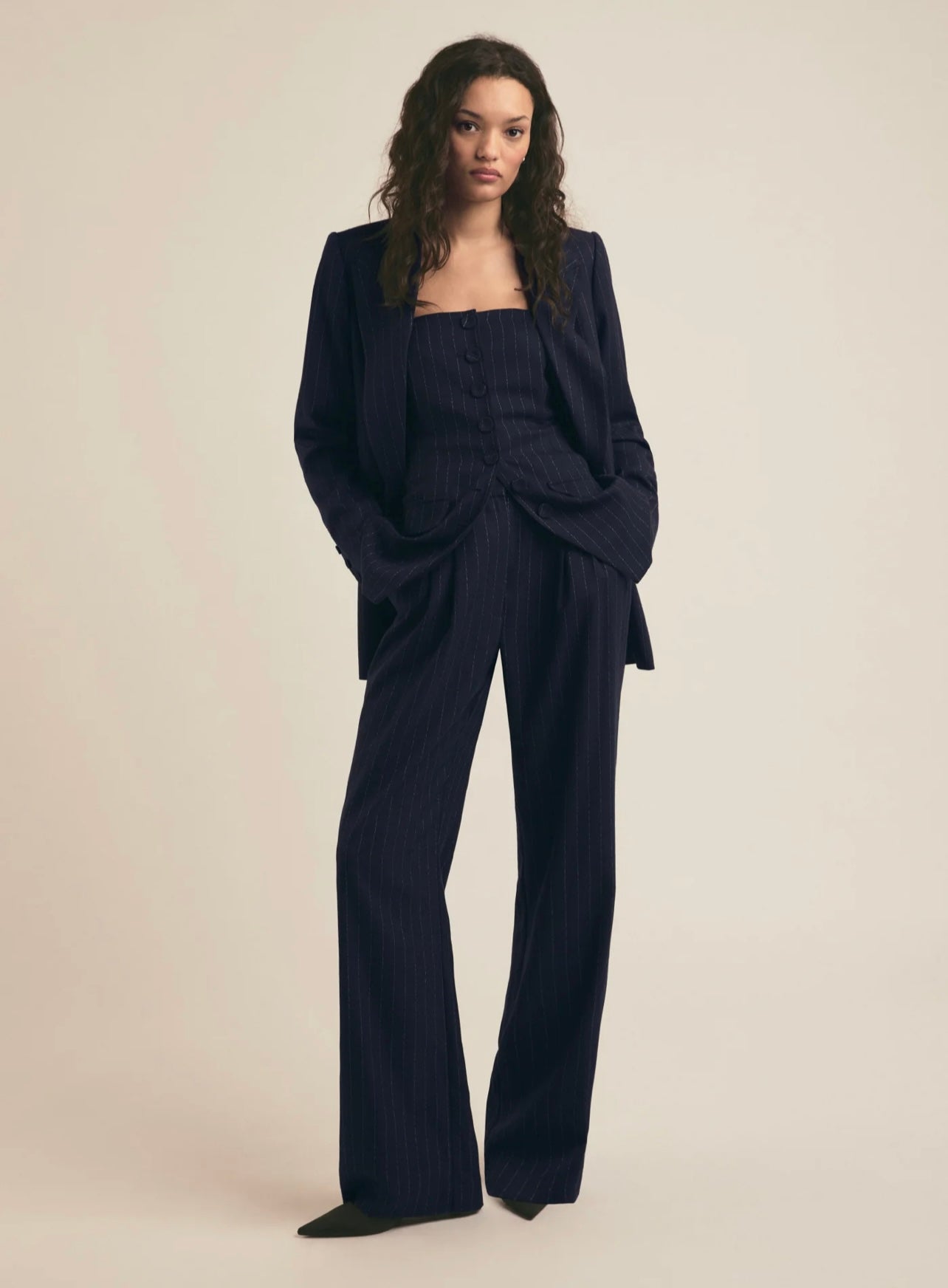 Favorite Daughter Dream Favorite Pant in Navy Pinstripe