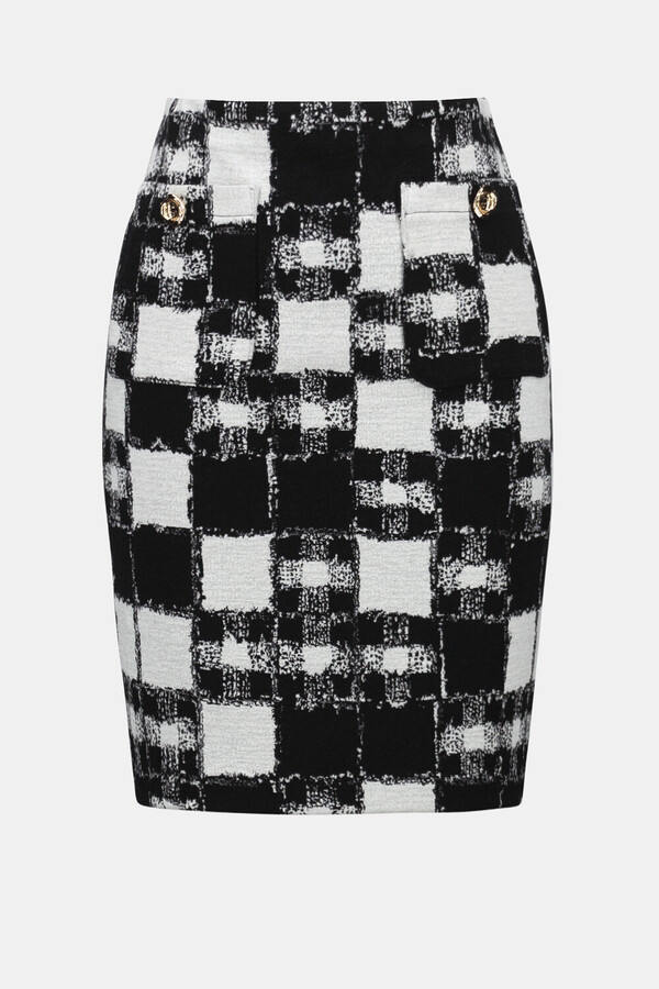 Joseph Ribkoff Jacquard Sweater Plaid Print Pull-On Skirt