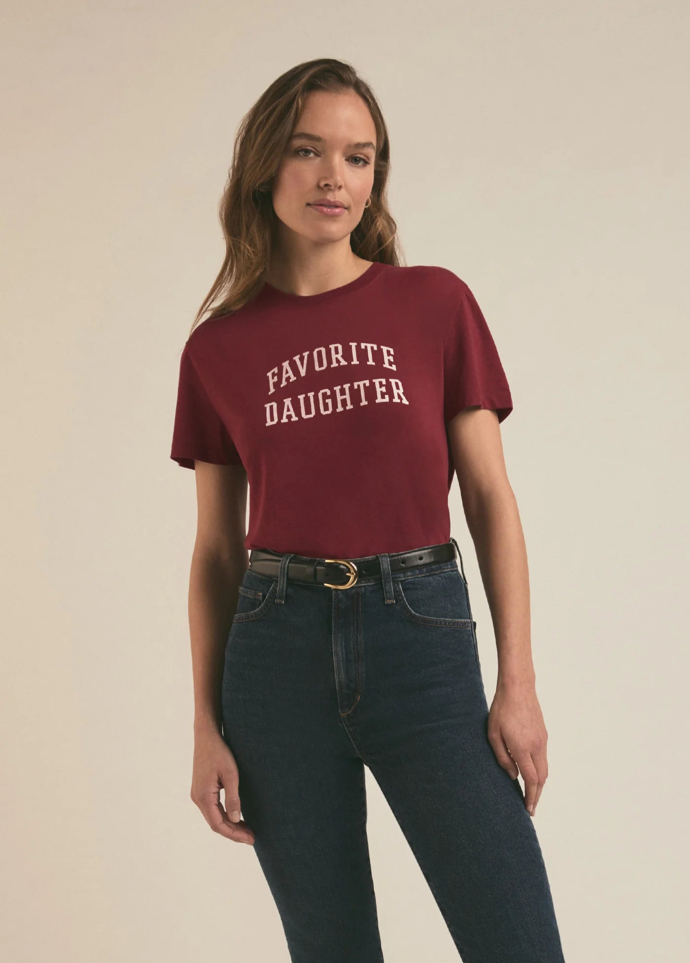 Favorite Daughter The Cropped Collegiate Tee Sangria White