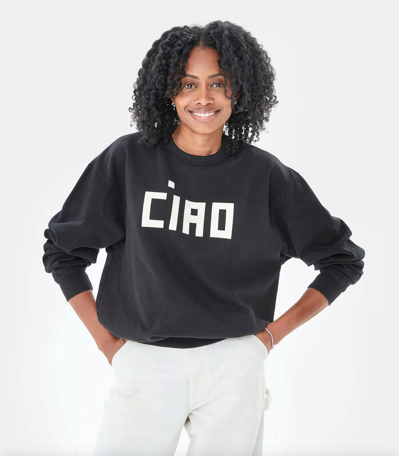 Clare V. Oversized Sweatshirt Black w/Cream Ciao