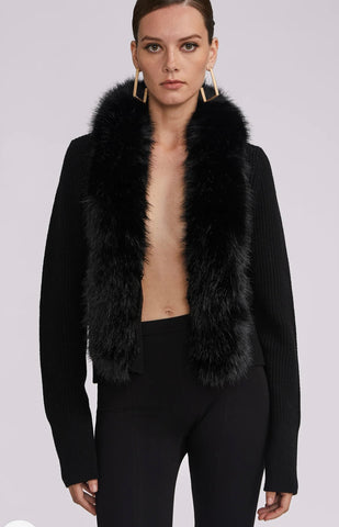 Val Faux Fur Trim Cardigan L / Black