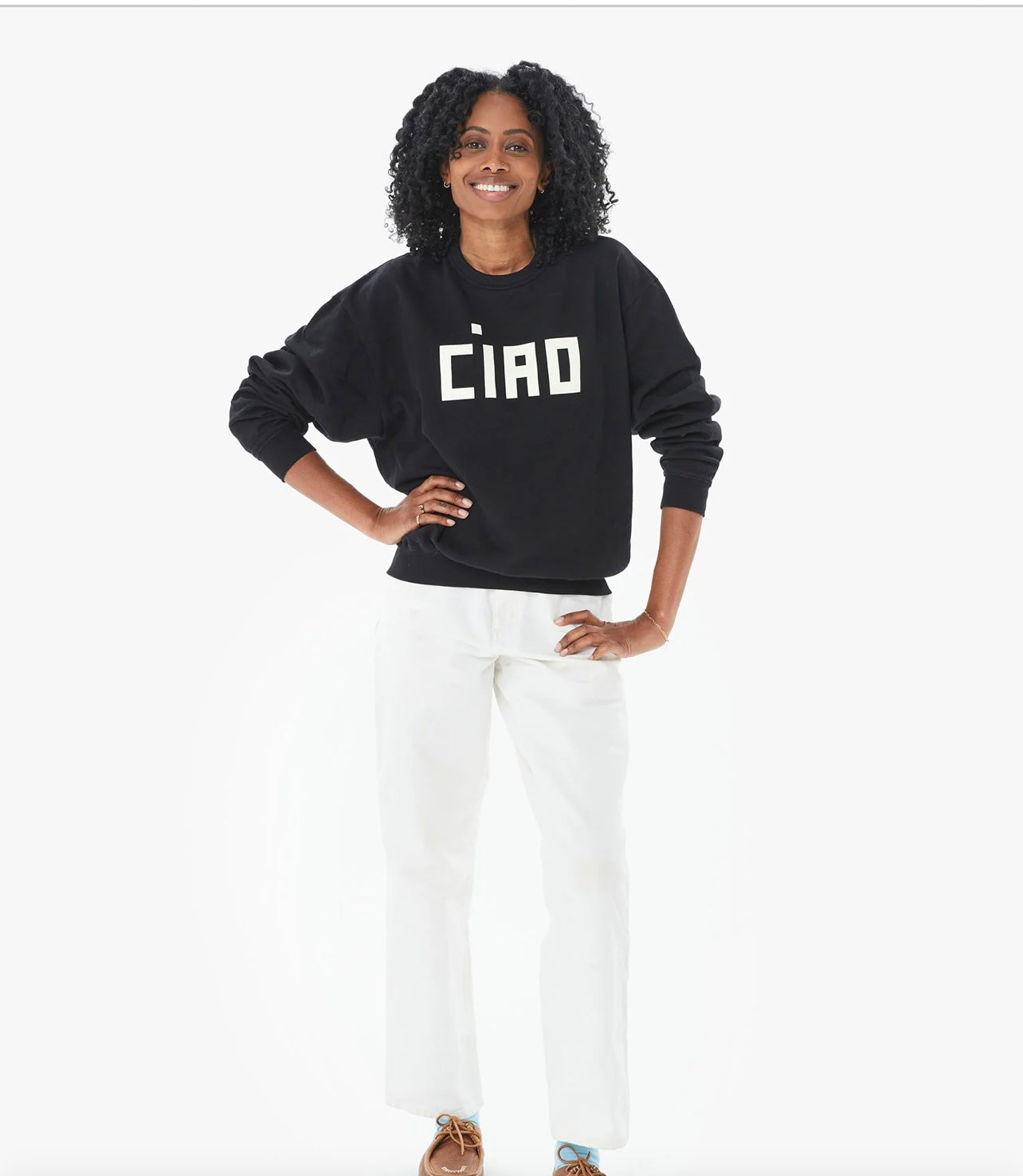 Clare V. Oversized Sweatshirt Black w/Cream Ciao