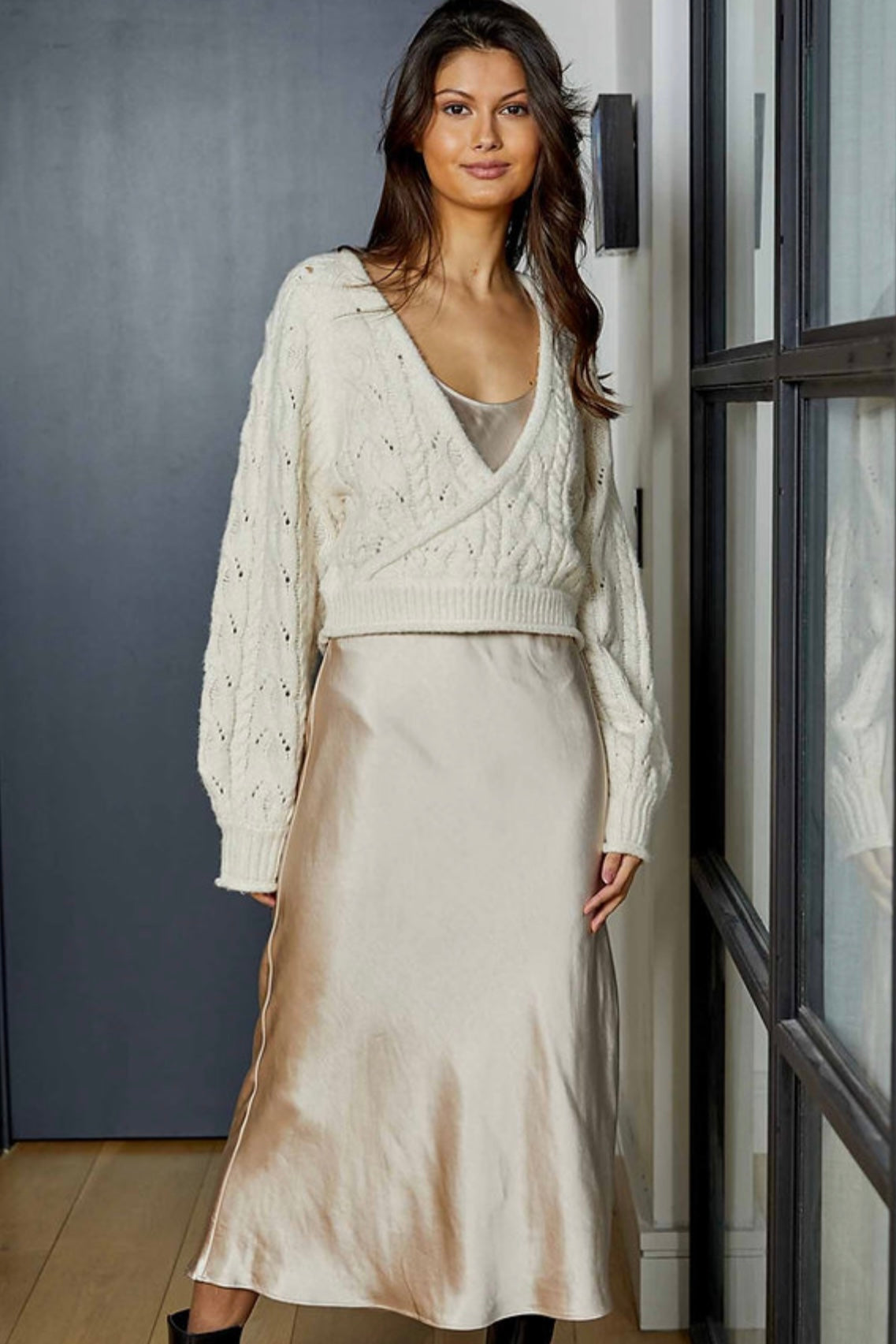 dh New York Emi Sweater / Silk Dress Combo in Ivory