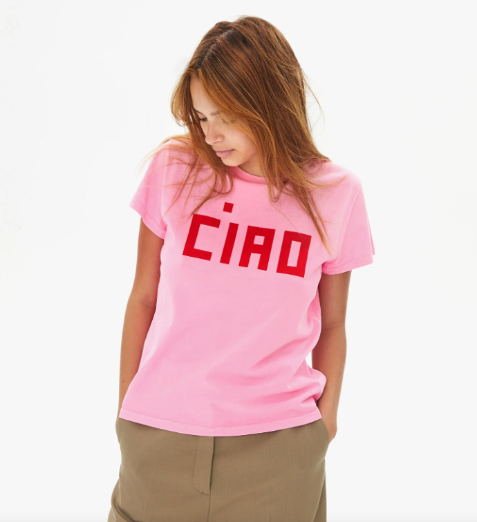 Clare V. Classic Tee Neon Pink W/Poppy Block Ciao XL