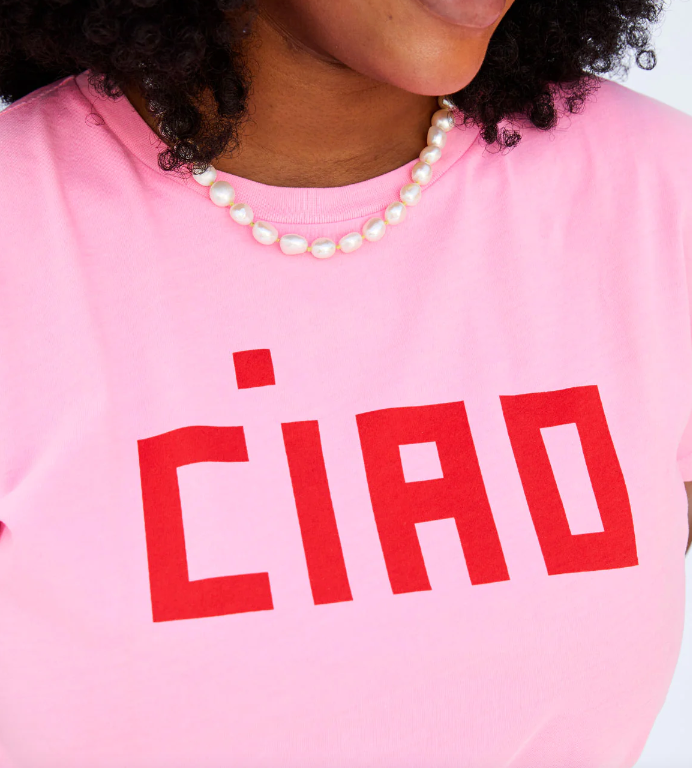 Clare V. Classic Tee Neon Pink w/Poppy Block Ciao