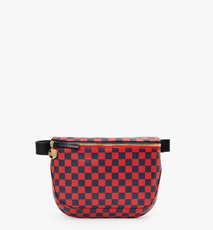 Clare V. Fanny Pack Cherry Red Chantal W/Navy Checkers