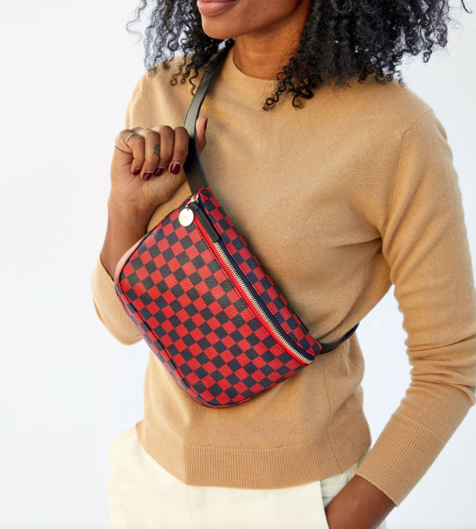 Clare V. Fanny Pack Cherry Red Chantal W Navy Checkers Juliana s Boutique SF