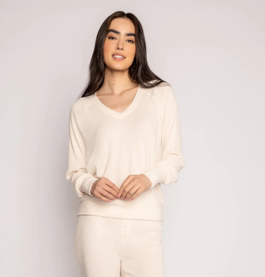 PJ Salvage Textured Essentials Long Sleeved Top in Stone